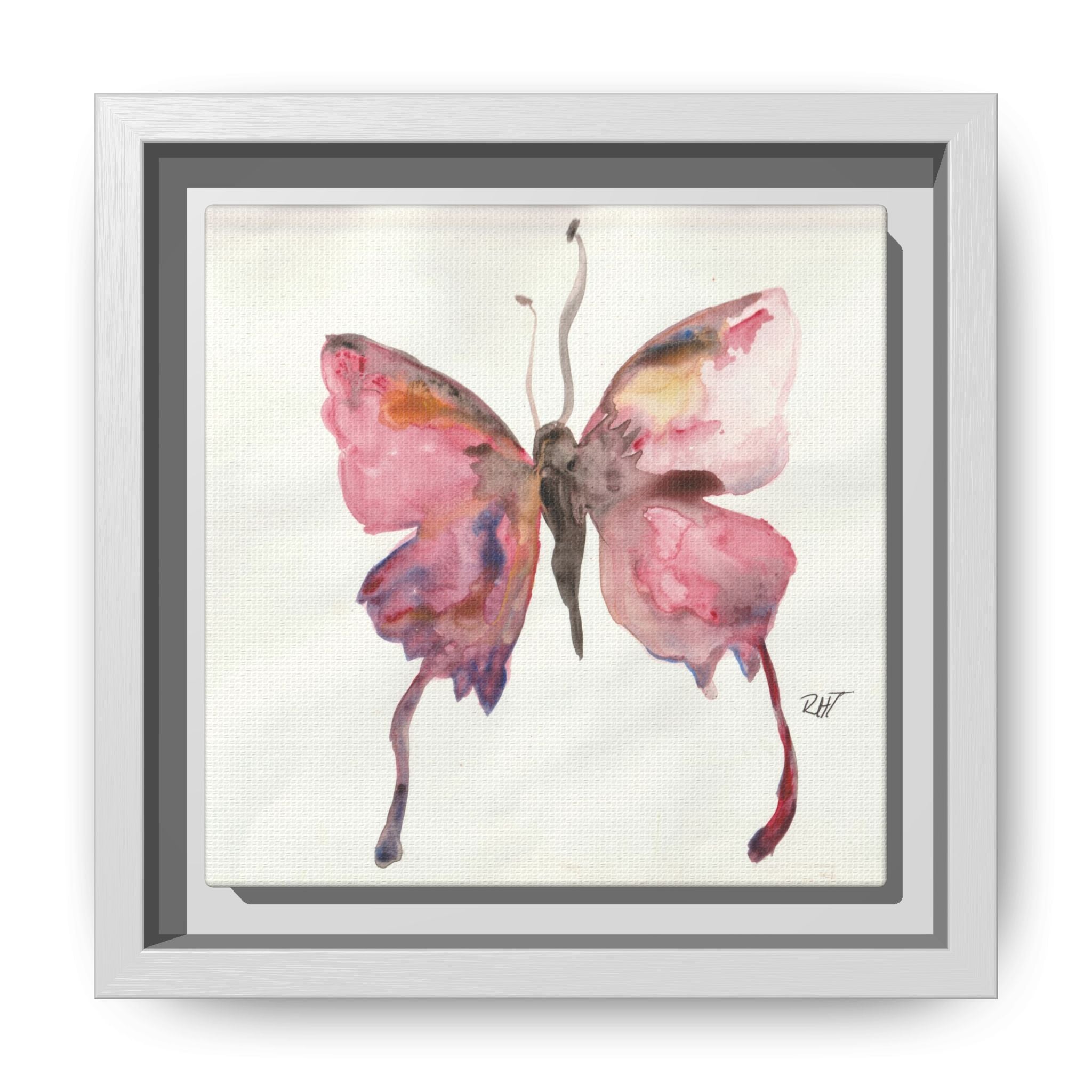 Framed Watercolor Float Like a Butterfly Canvas Print of Original— Pink Floral Wall Art