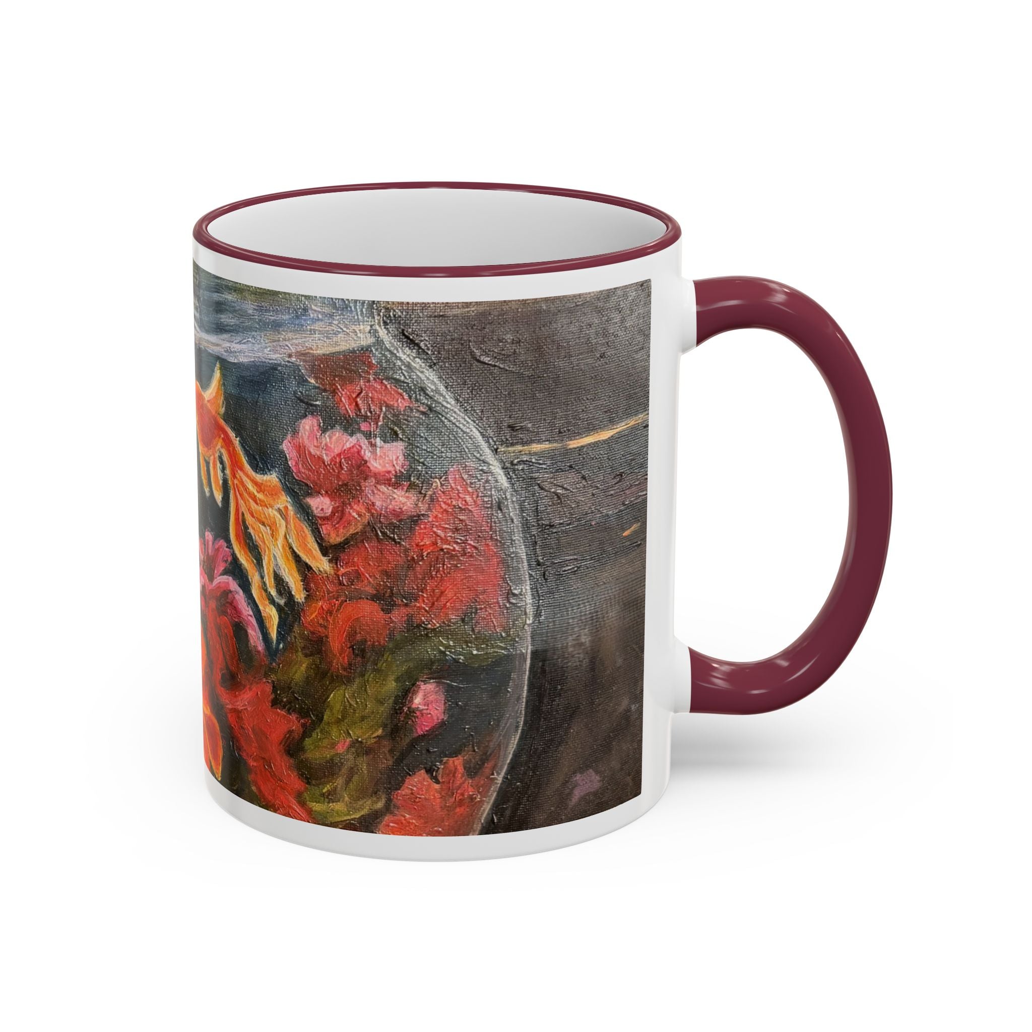 Koi Pond Accent Rim Mug – Artistic Goldfish Ceramic Coffee Cup (11oz/15oz)