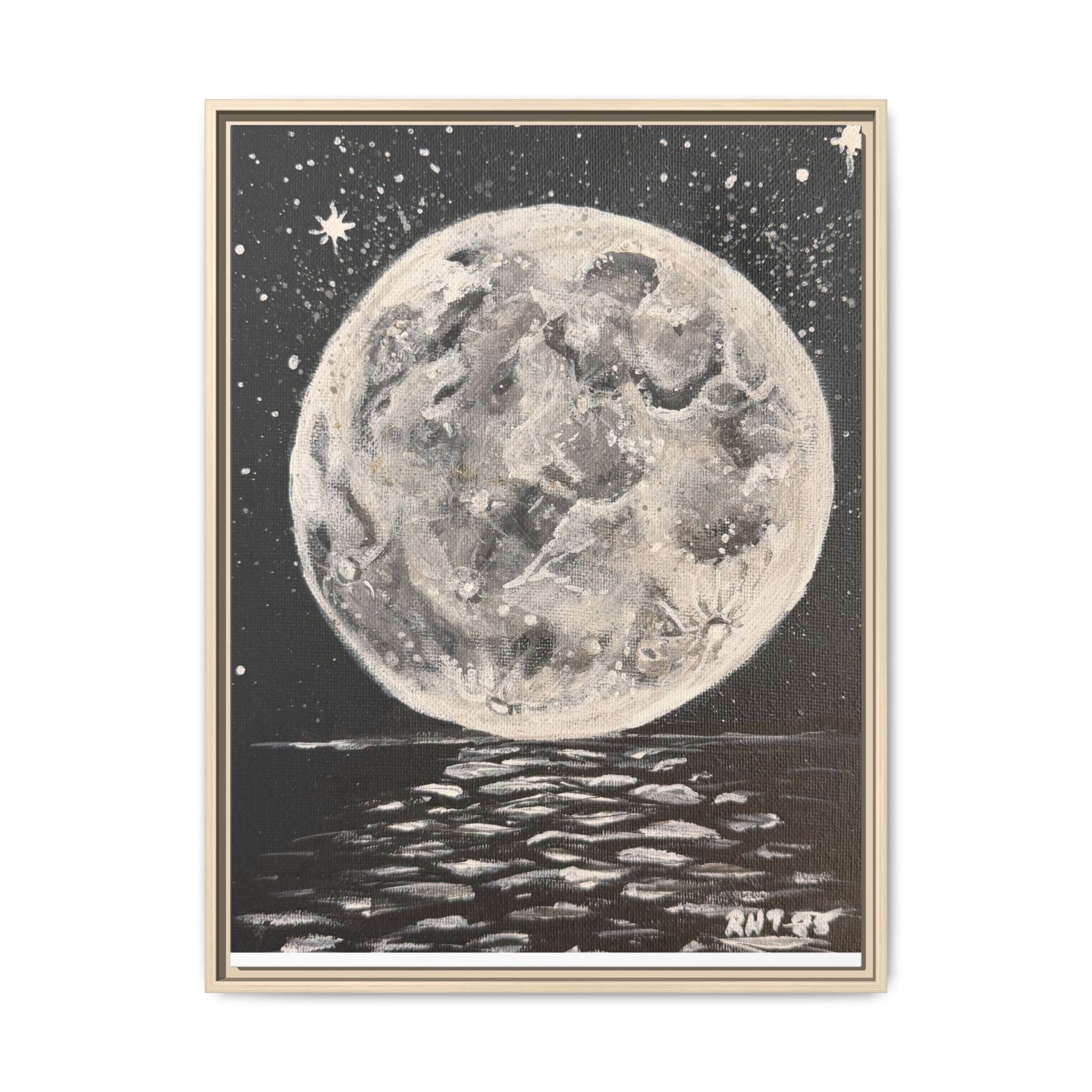 Framed Moon Canvas Print of Original Night Moon— Vintage Lunar Wall Art