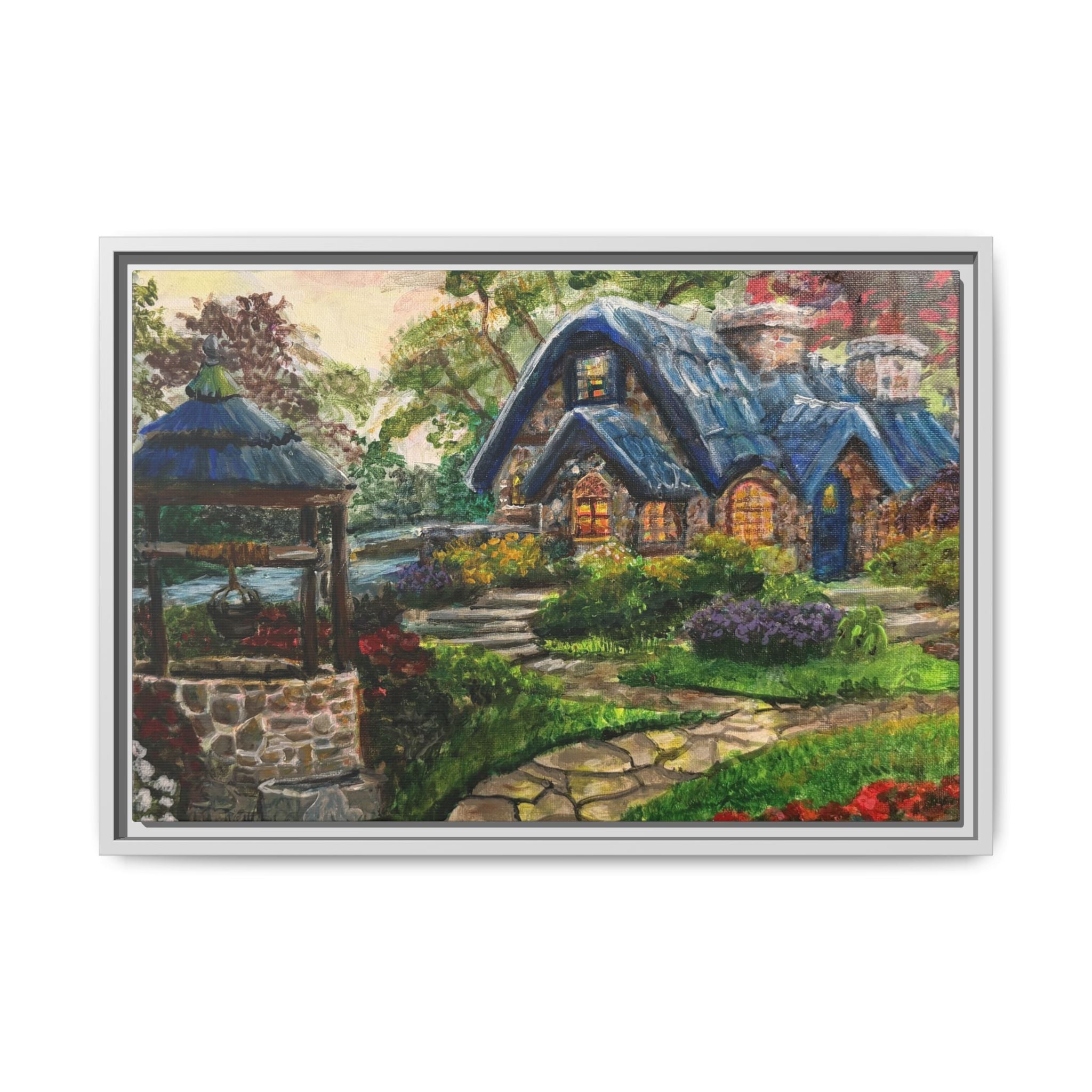 Framed Matte Canvas Cottage Well - Print of Original— Cozy Garden Pathway Print