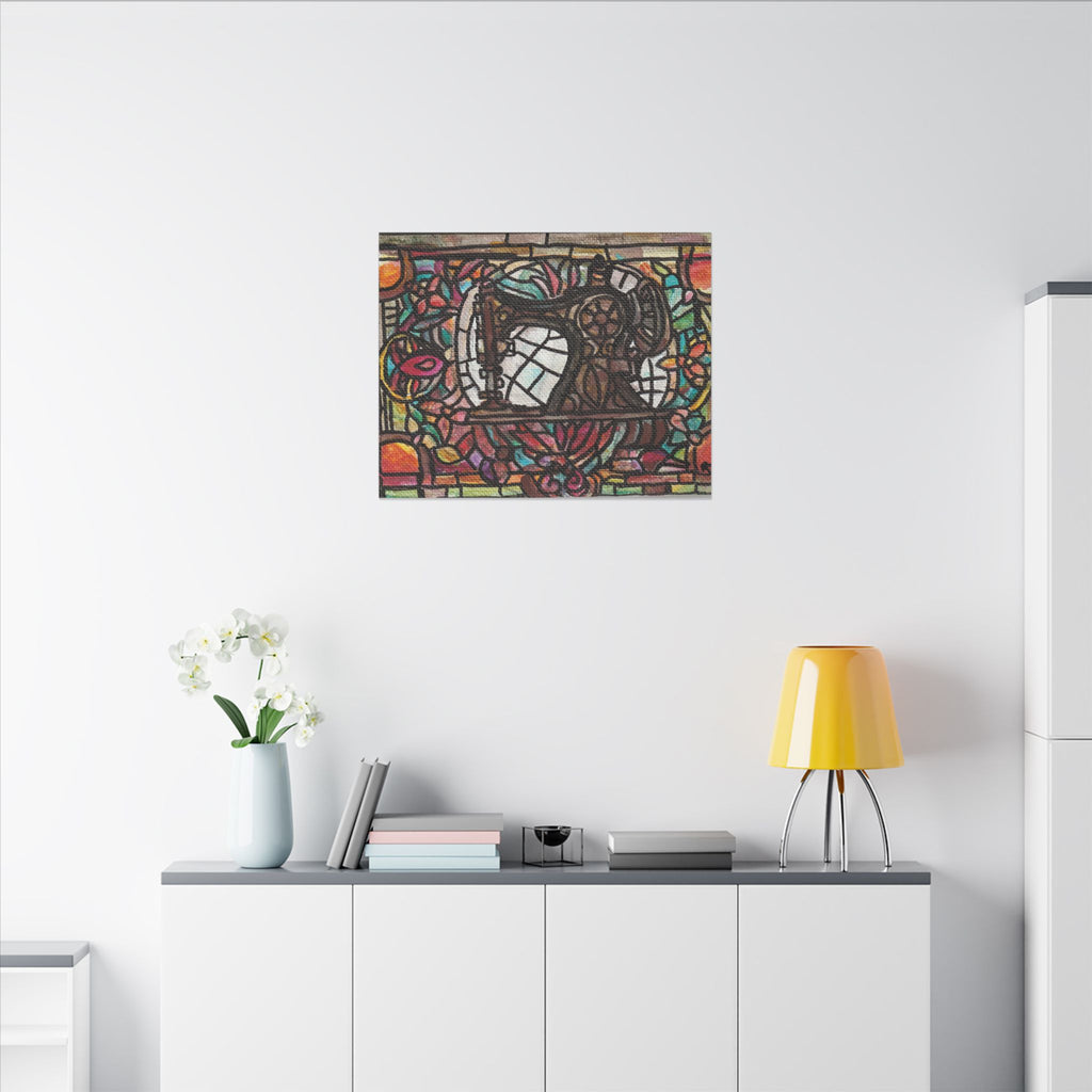 Vintage Sewing Machine Stained-Glass Matte Canvas Print of Original Great Grandma's Sewing Machine