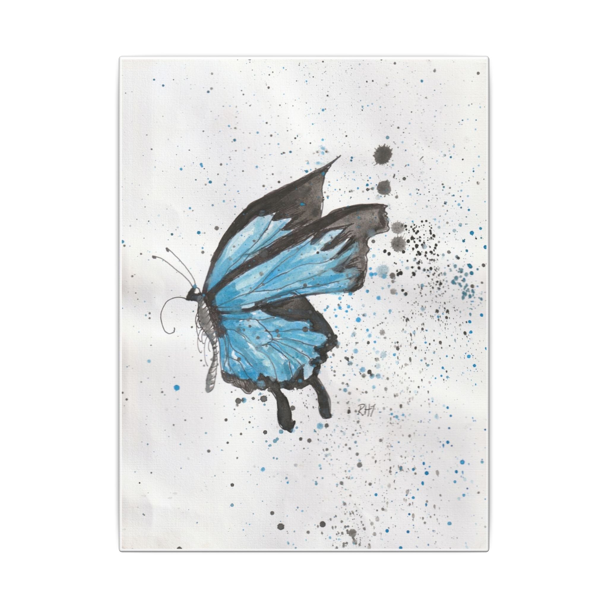 Blue Watercolor Butterfly Canvas Print — Stretched Matte Wall Art