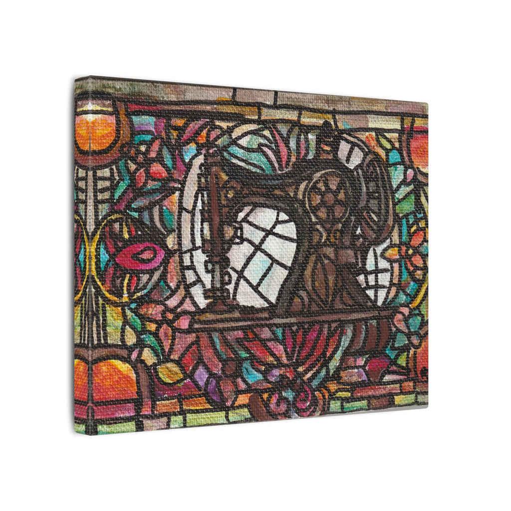 Vintage Sewing Machine Stained-Glass Matte Canvas Print of Original Great Grandma's Sewing Machine