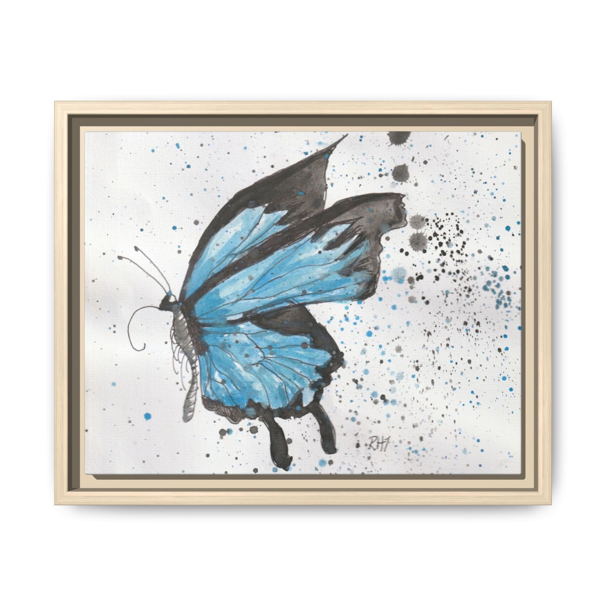 Blue Watercolor Butterfly Matte Canvas Print (Framed)