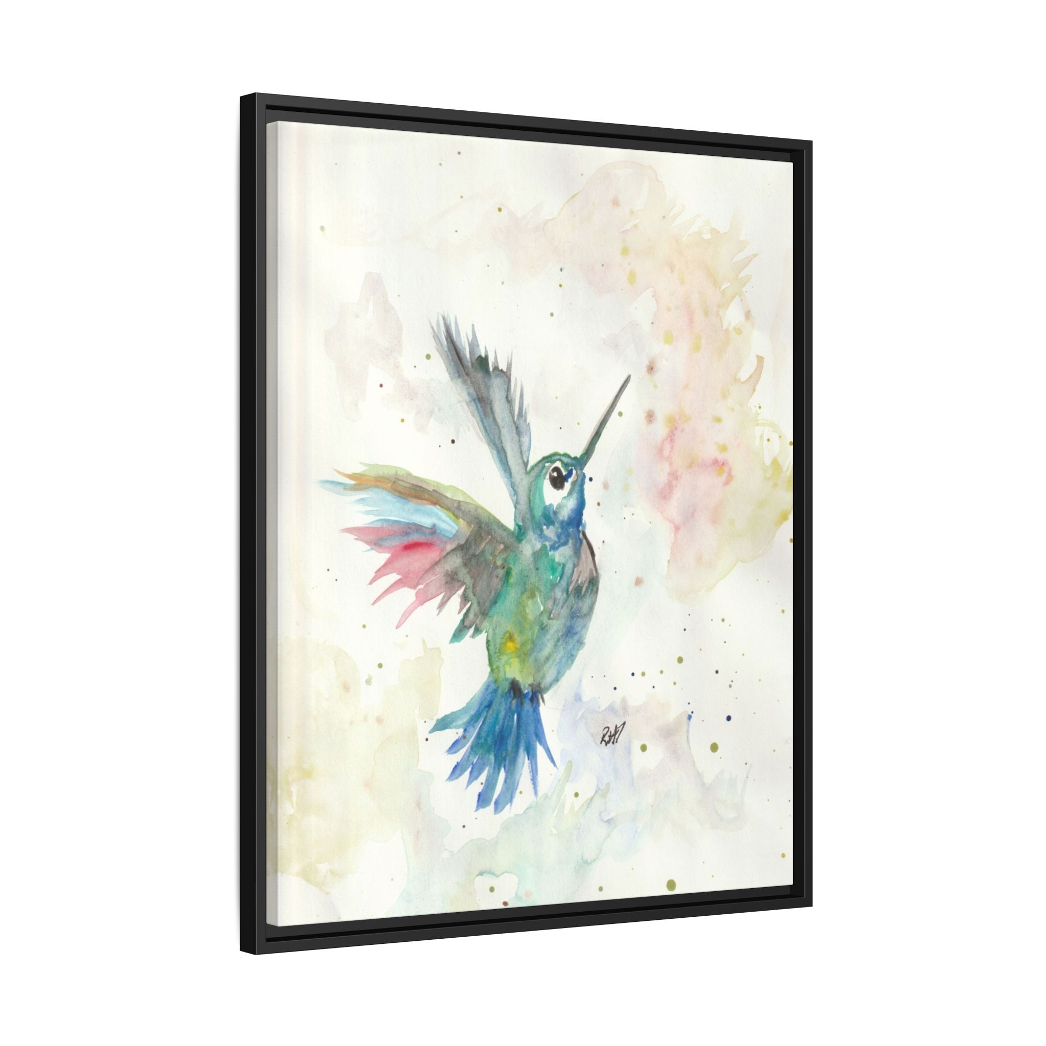 Higher Hummingbird Watercolor Framed Canvas Print of Original — Multicolor Matte Wall Art