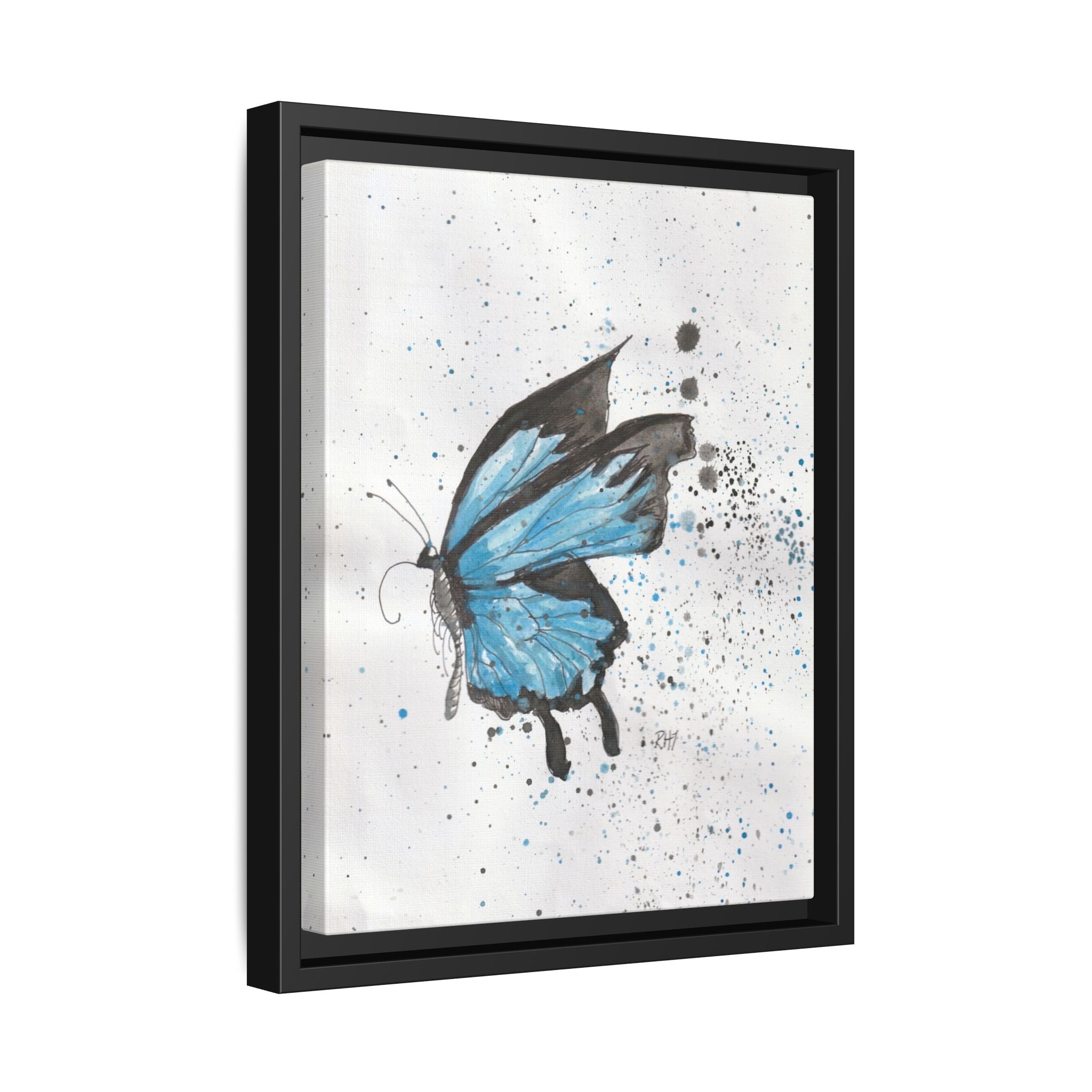 Blue Watercolor Butterfly Matte Canvas Print (Framed)