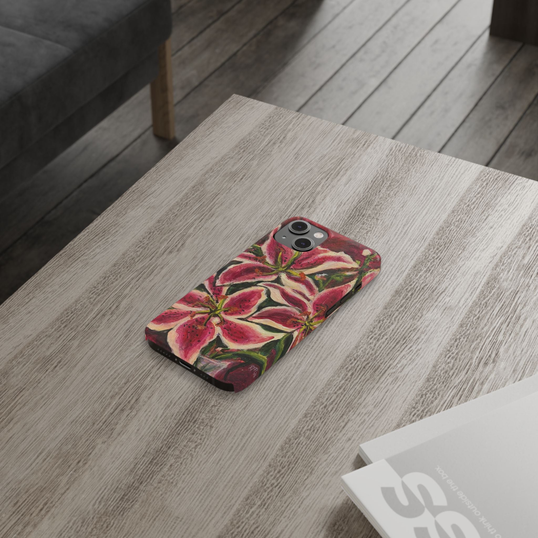 Slim Phone Case — Hand-Painted Pink Lily Floral Design