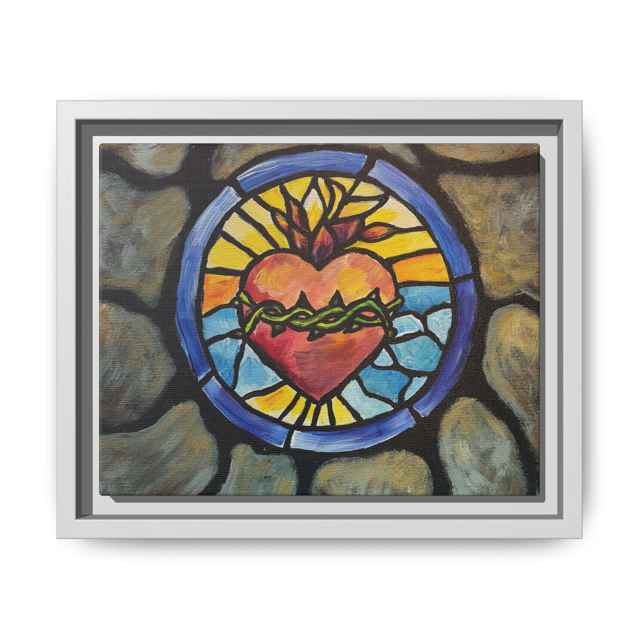 Sacred Heart Stained Glass Print — Framed Matte Canvas