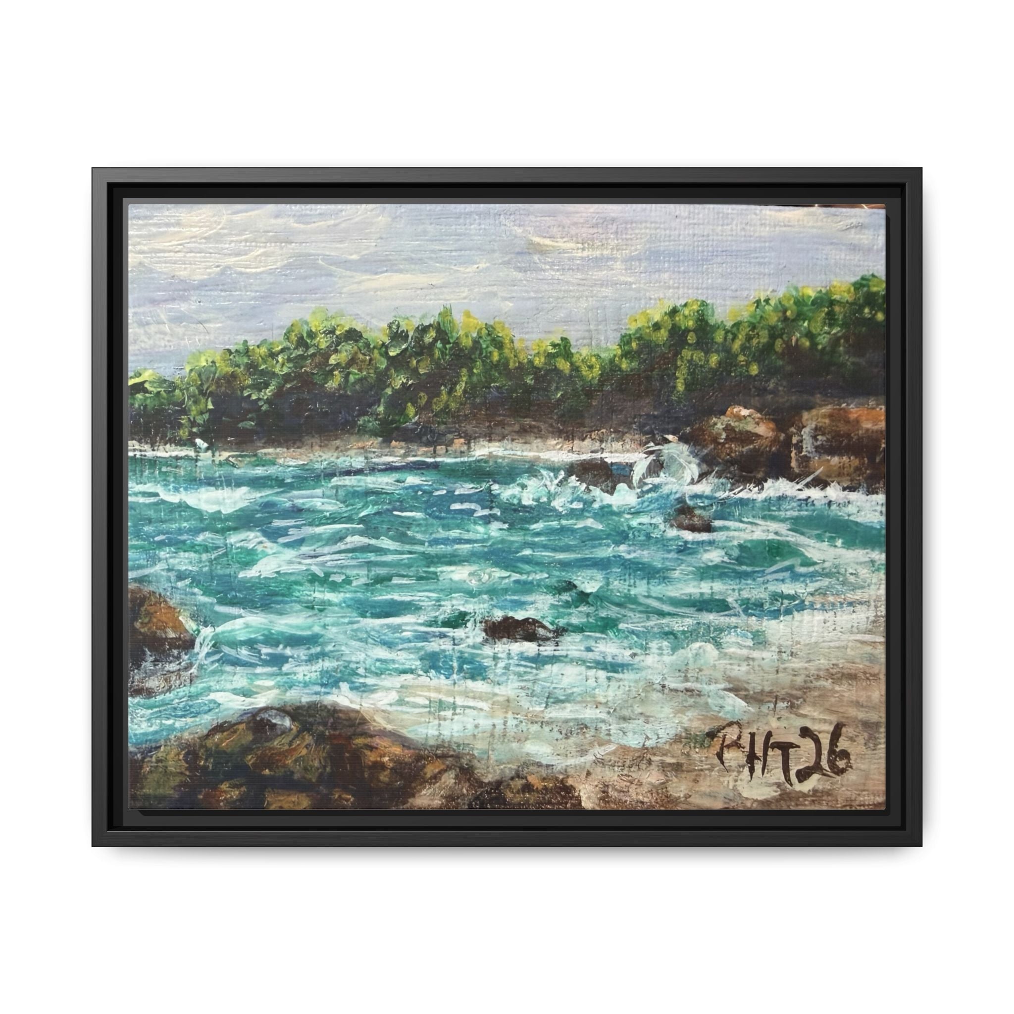 Framed Matte Canvas Print — Down By The Bay Print of Original - Turquoise Ocean Seascape Painting