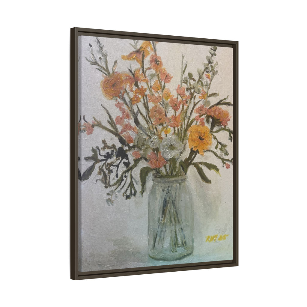 Framed Matte Canvas Art - Flower in Glass Jar Floral Painting Print of Original