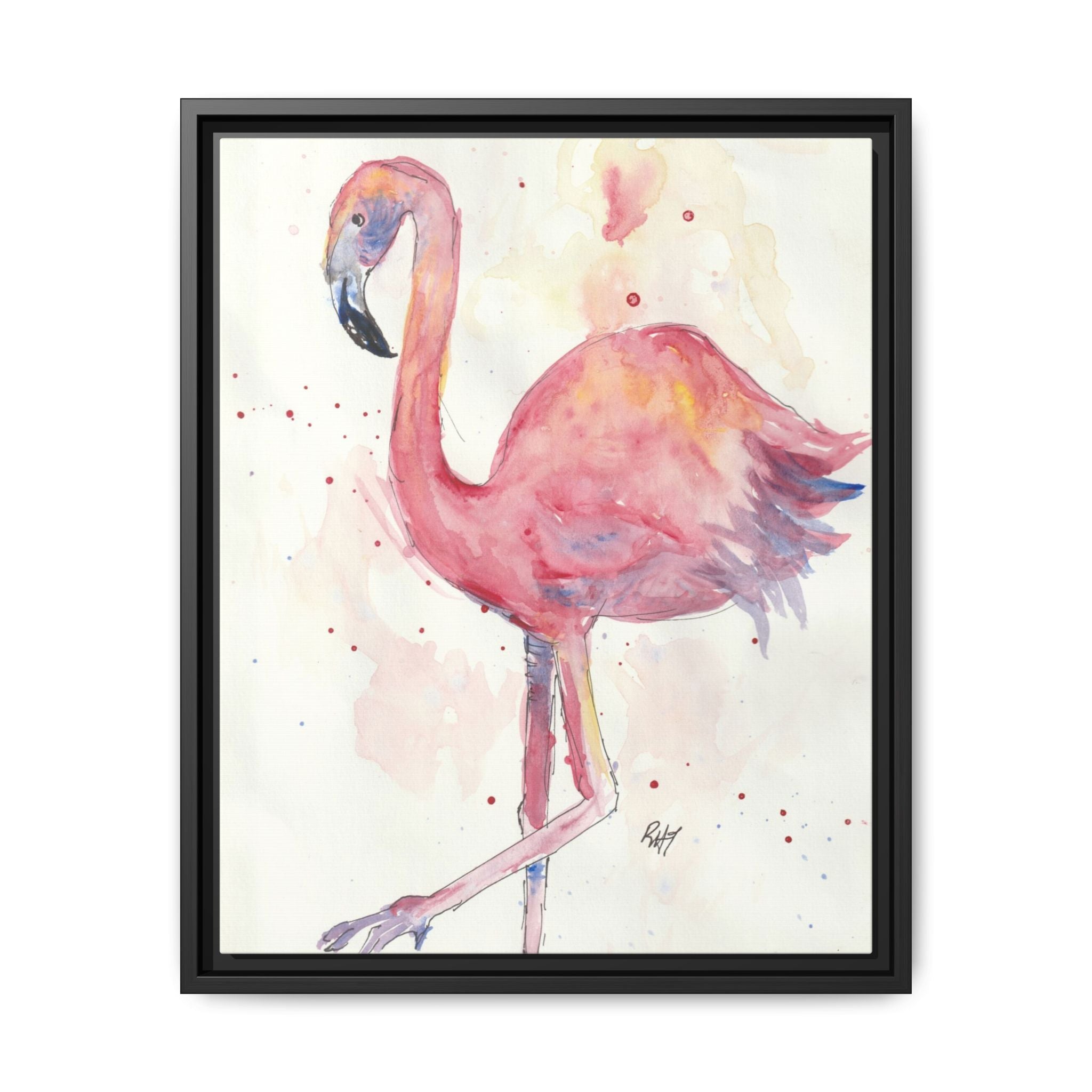 Watercolor Flamingo Dance Matte Canvas Framed Art Print of Original
