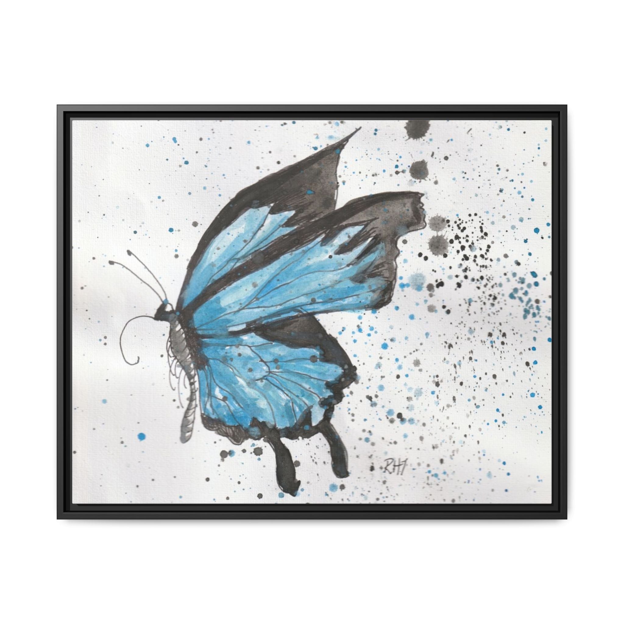 Blue Watercolor Butterfly Matte Canvas Print (Framed)