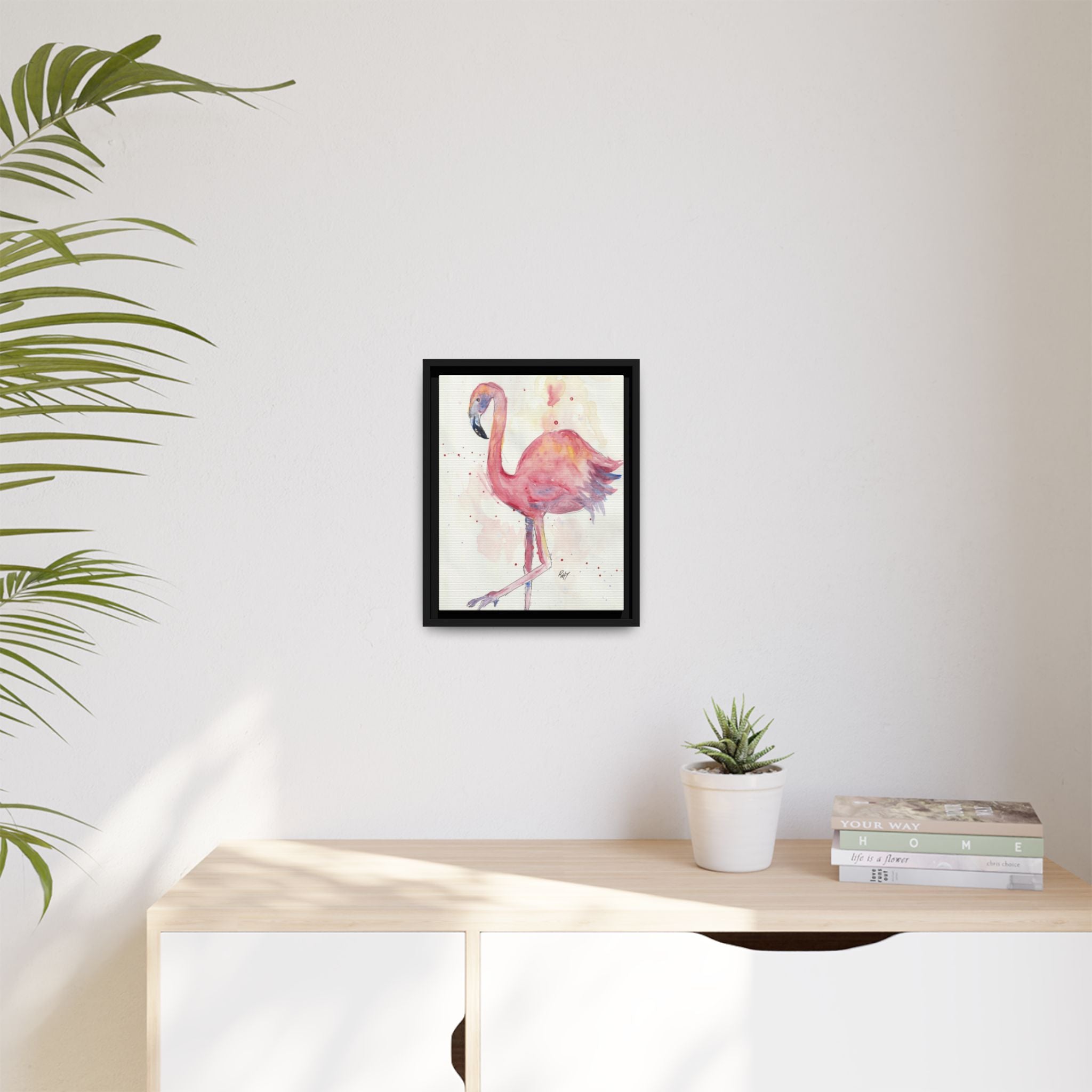 Watercolor Flamingo Dance Matte Canvas Framed Art Print of Original