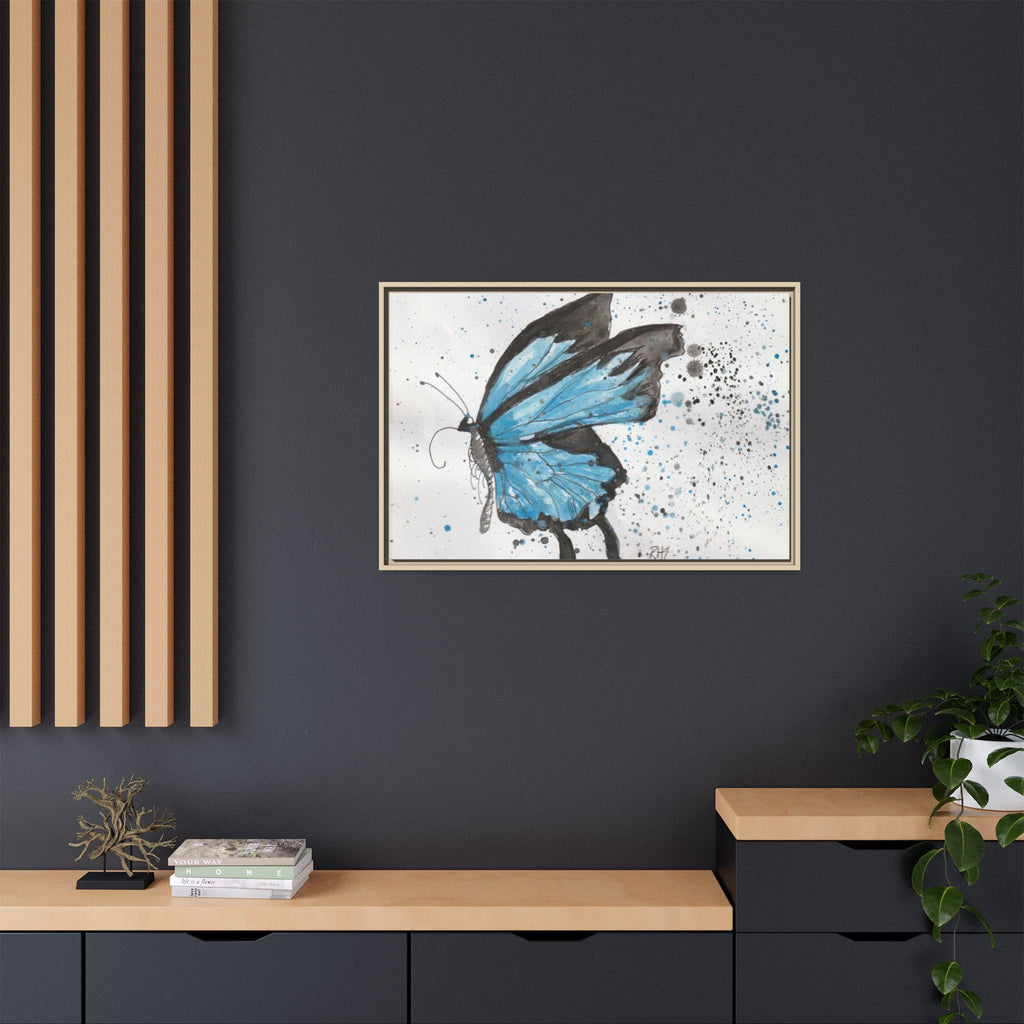 Blue Watercolor Butterfly Matte Canvas Print (Framed)