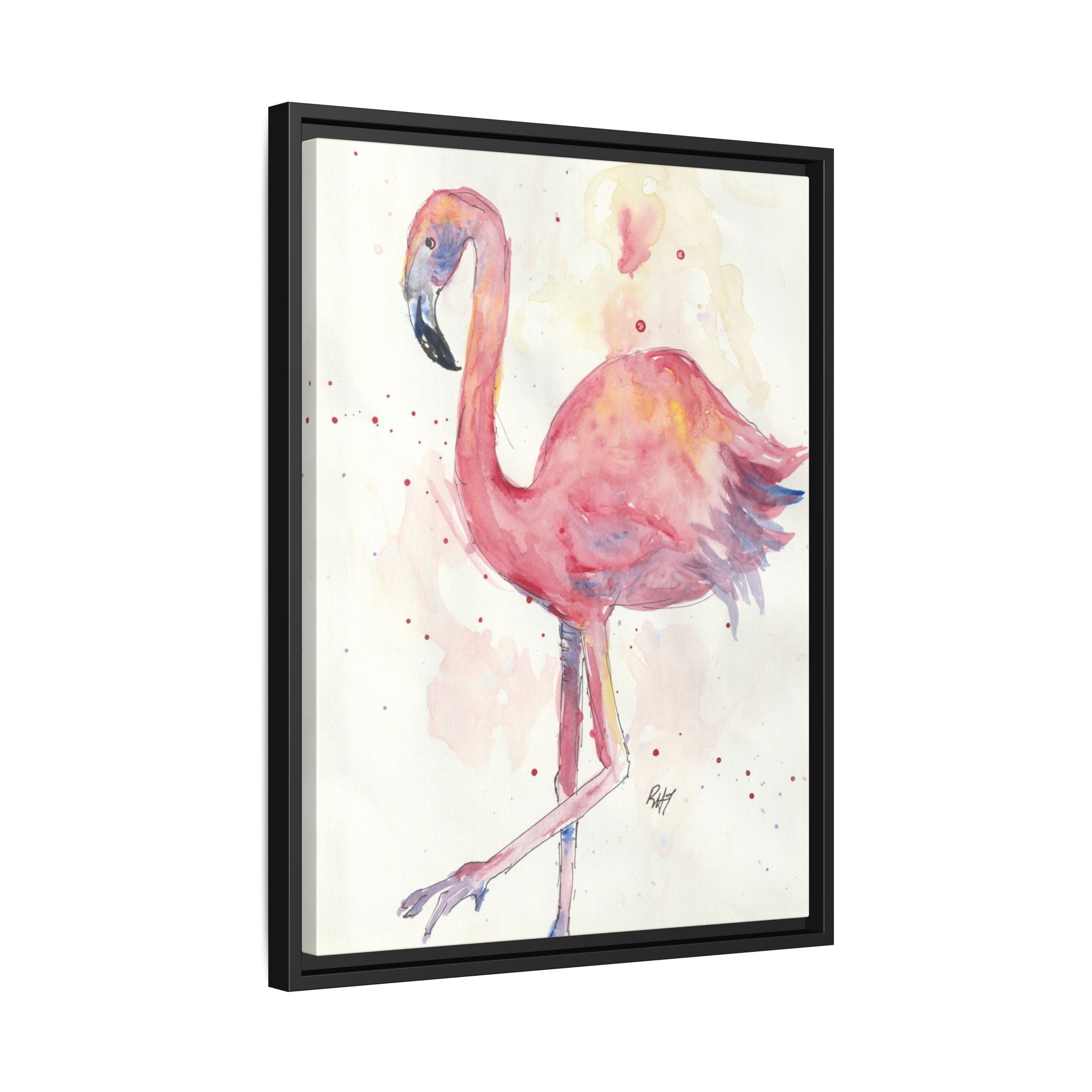 Watercolor Flamingo Dance Matte Canvas Framed Art Print of Original