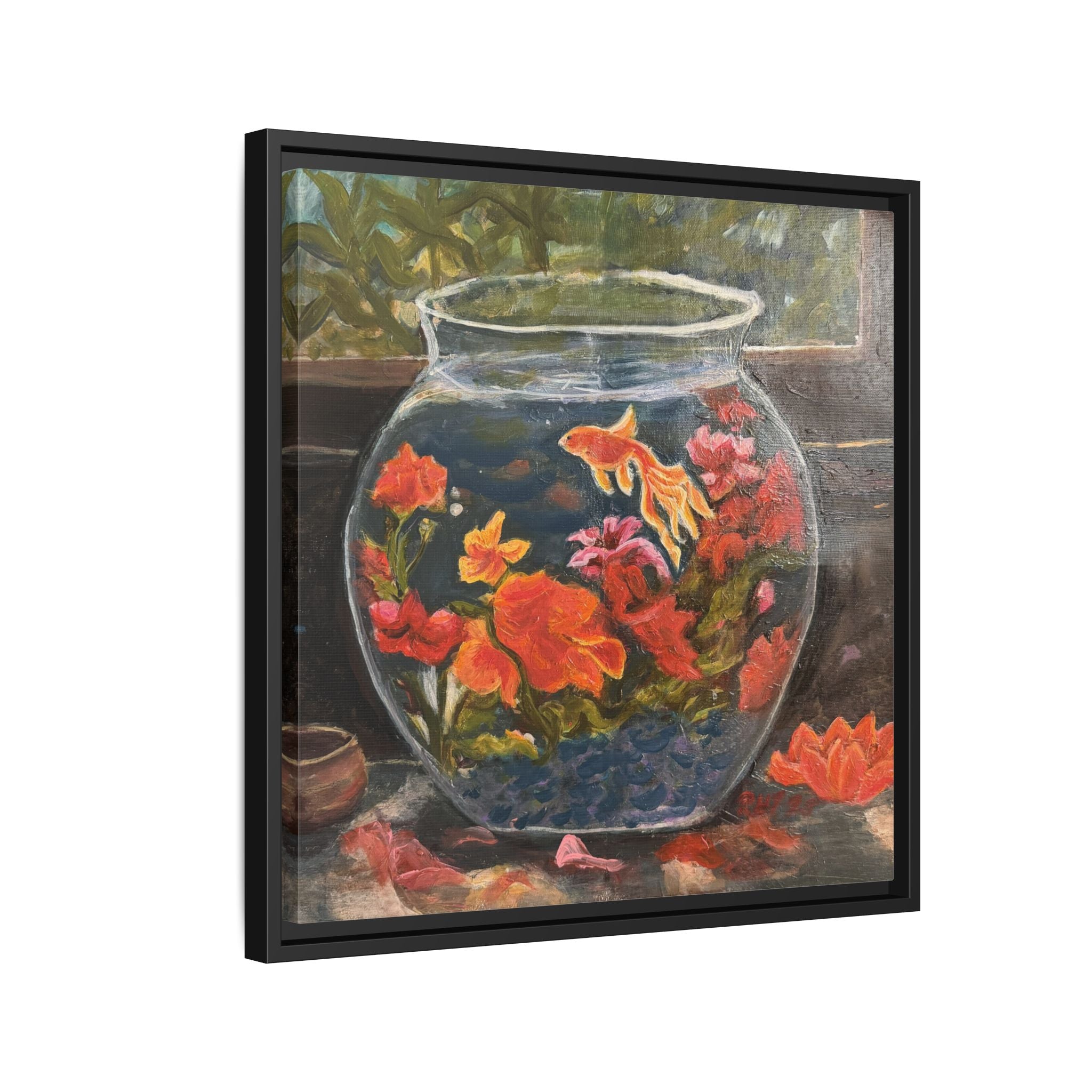 Framed Matte Canvas Print of Original– Colorful Goldfish Bowl Art