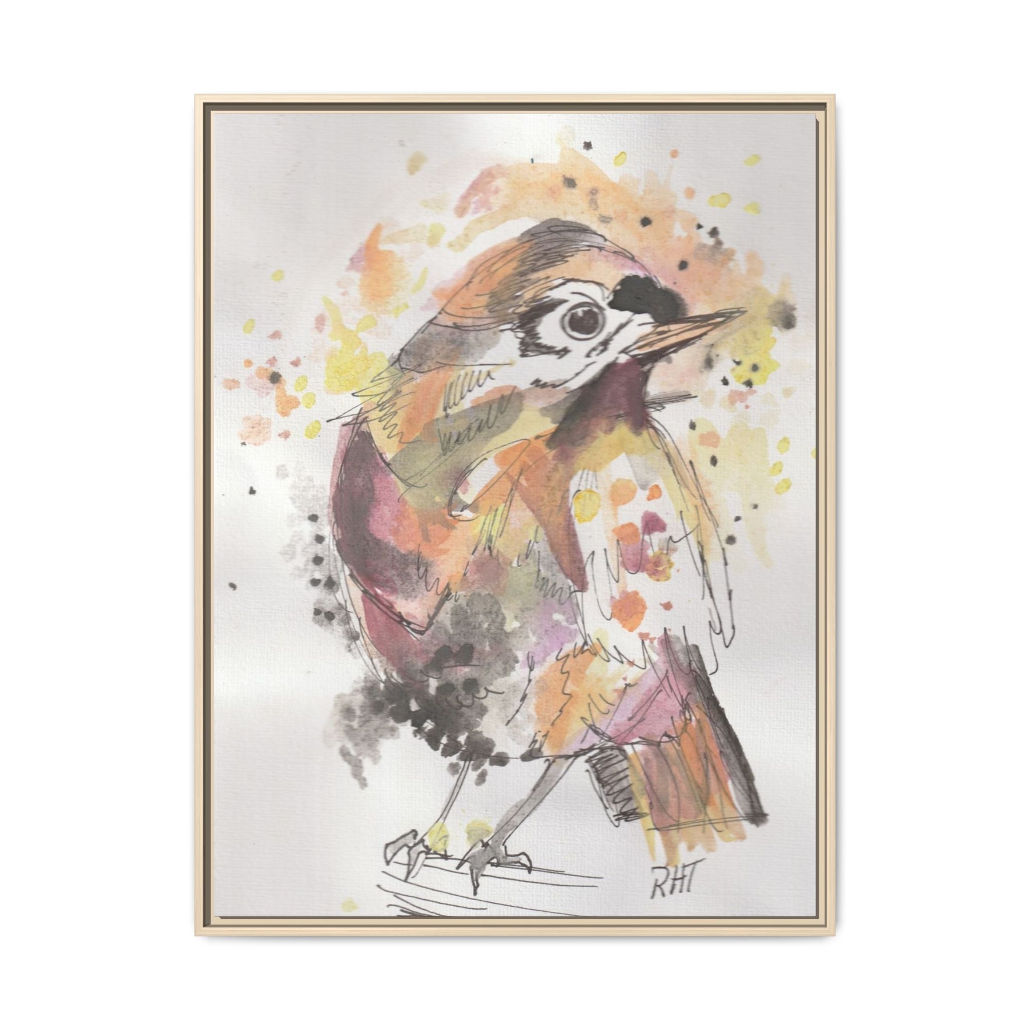 Carolina Wren Watercolor Songbird Framed Art Print of Original — Matte Canvas Wall Decor