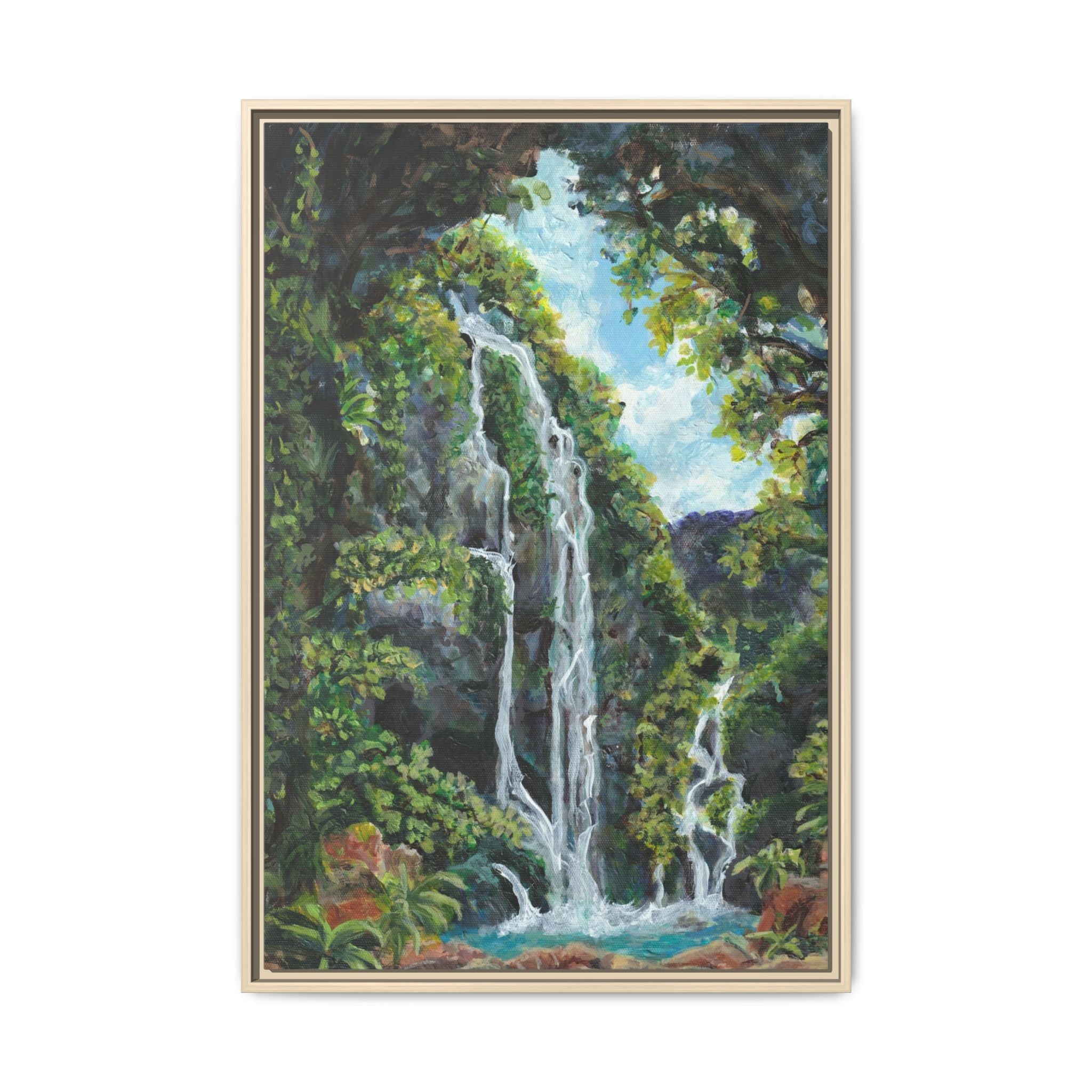 Framed Matte Canvas Hidden Falls Landscape Print of Original— Tropical Nature Wall Art