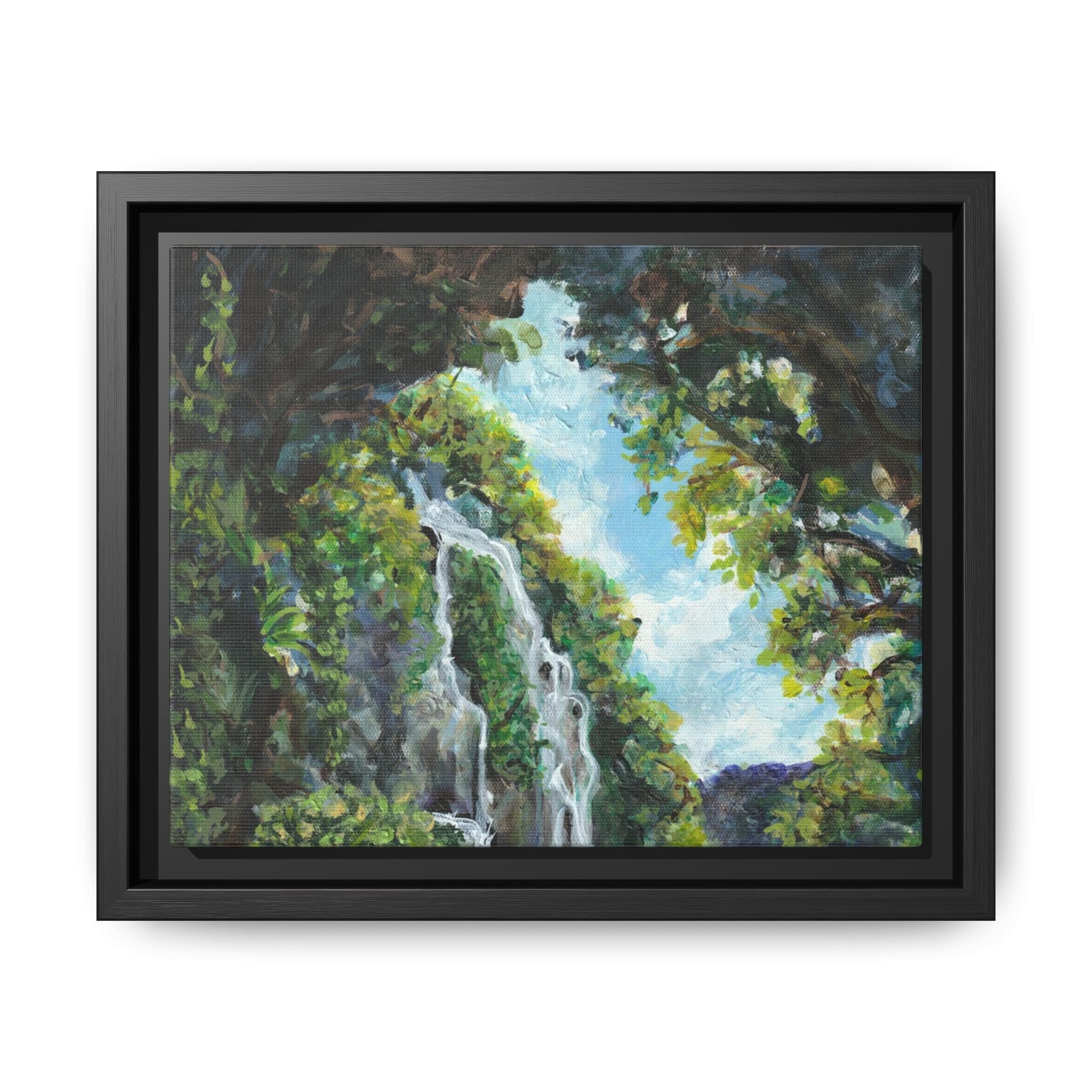 Framed Matte Canvas Hidden Falls Landscape Print of Original— Tropical Nature Wall Art