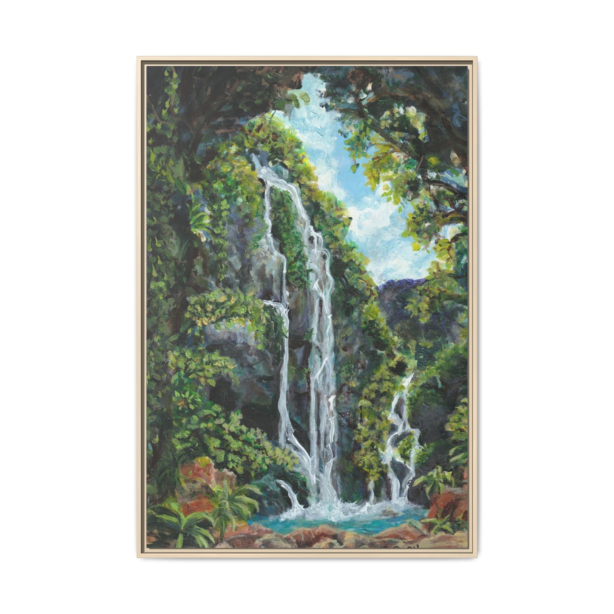 Framed Matte Canvas Hidden Falls Landscape Print of Original— Tropical Nature Wall Art