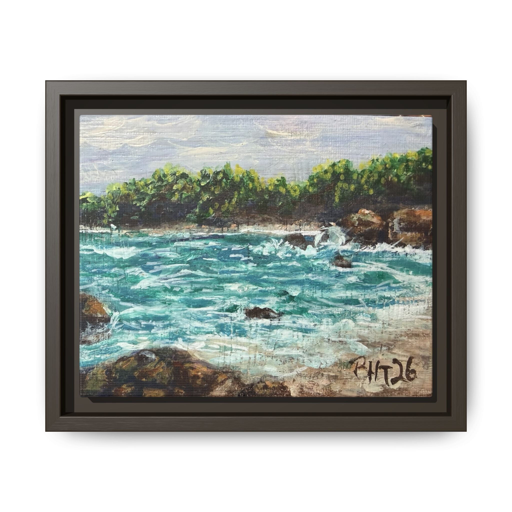Framed Matte Canvas Print — Down By The Bay Print of Original - Turquoise Ocean Seascape Painting
