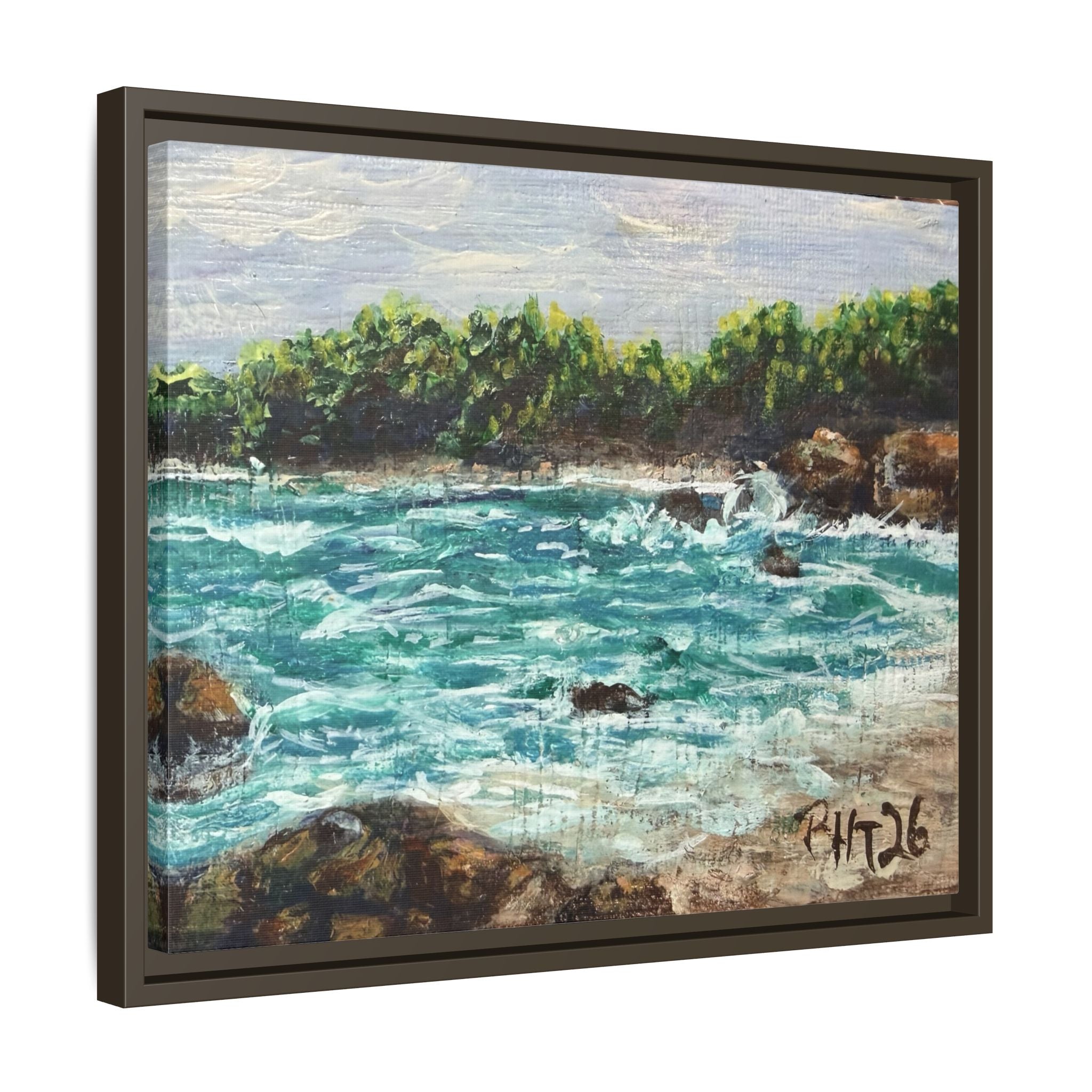 Framed Matte Canvas Print — Down By The Bay Print of Original - Turquoise Ocean Seascape Painting