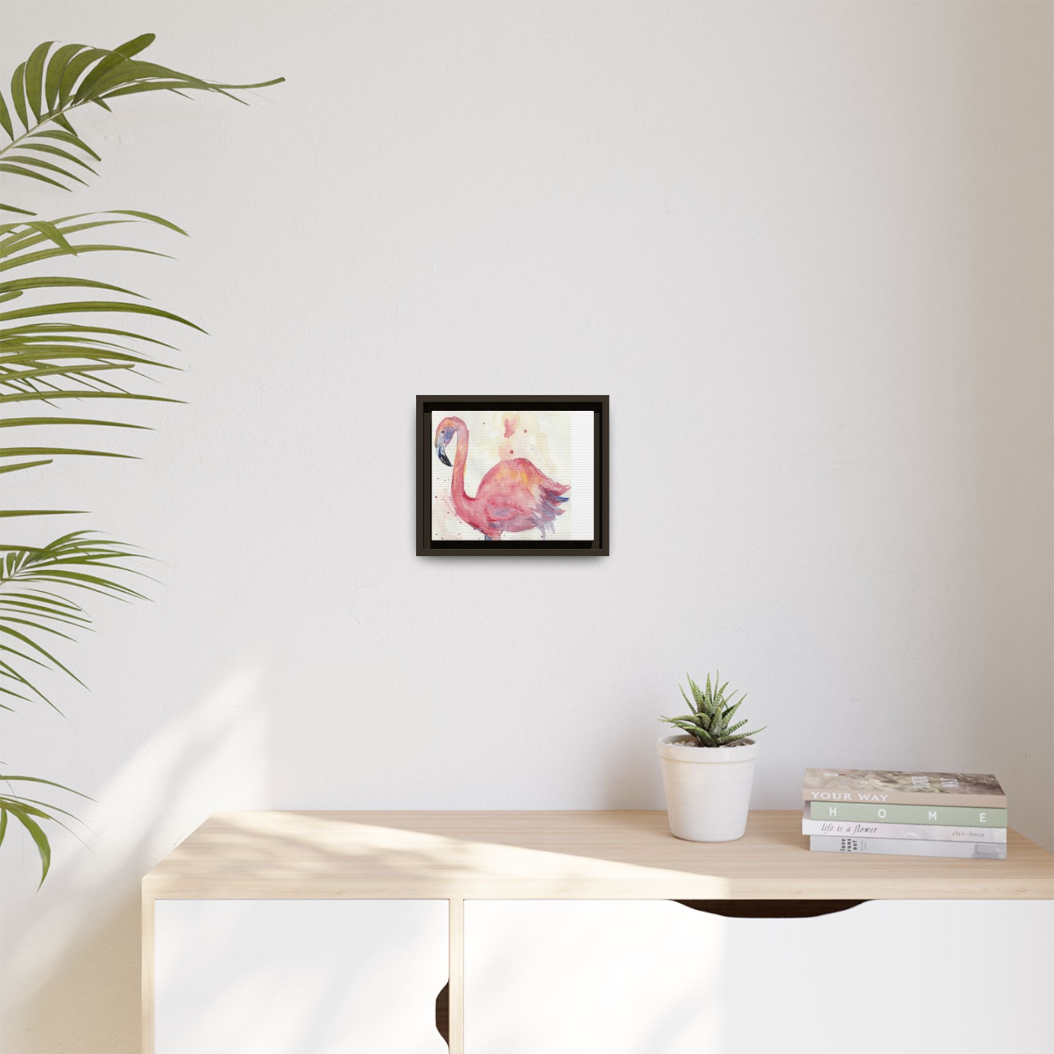 Watercolor Flamingo Dance Matte Canvas Framed Art Print of Original
