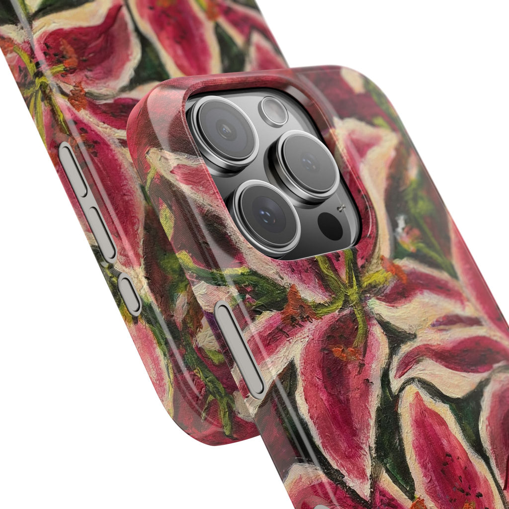 Slim Phone Case — Hand-Painted Pink Lily Floral Design