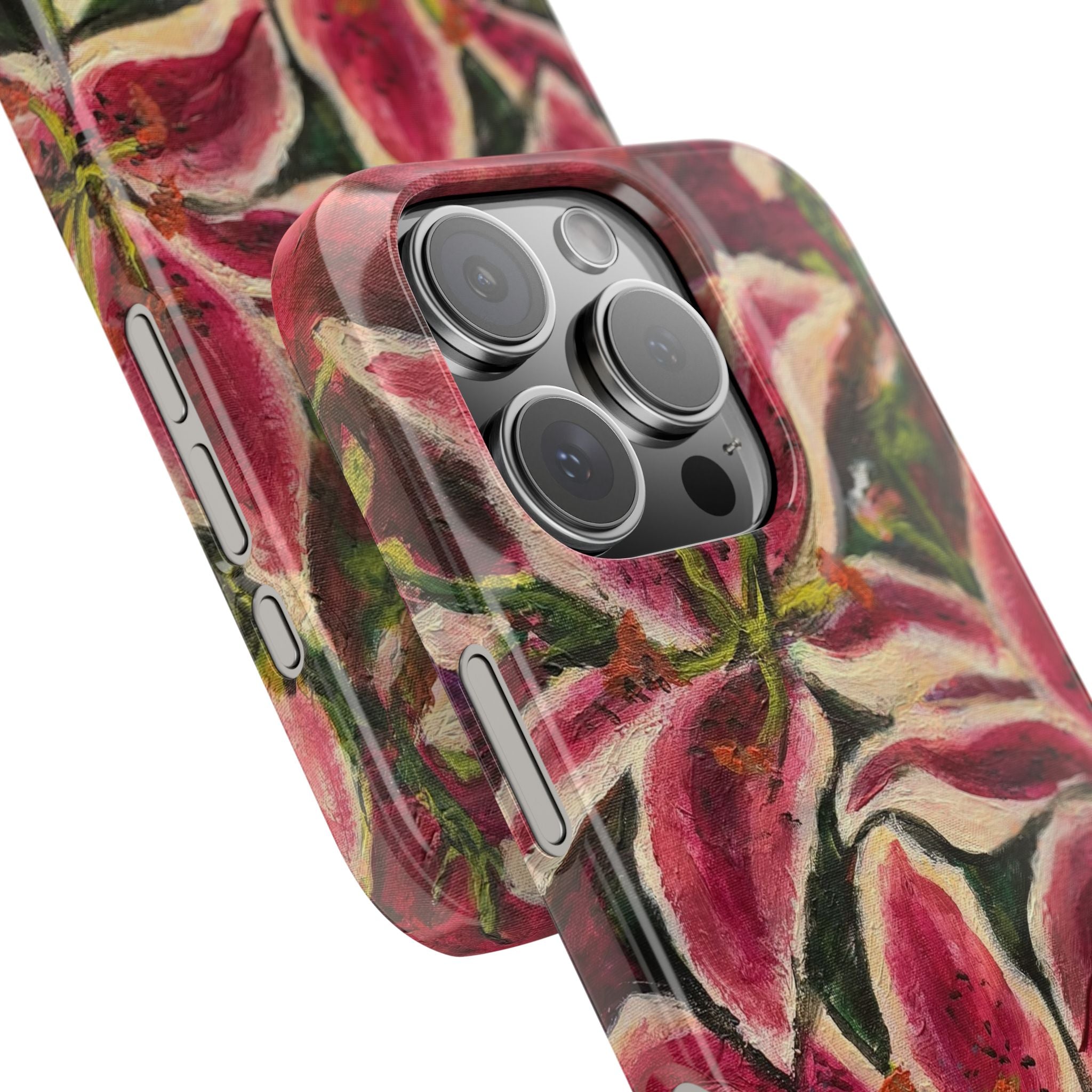 Slim Phone Case — Hand-Painted Pink Lily Floral Design