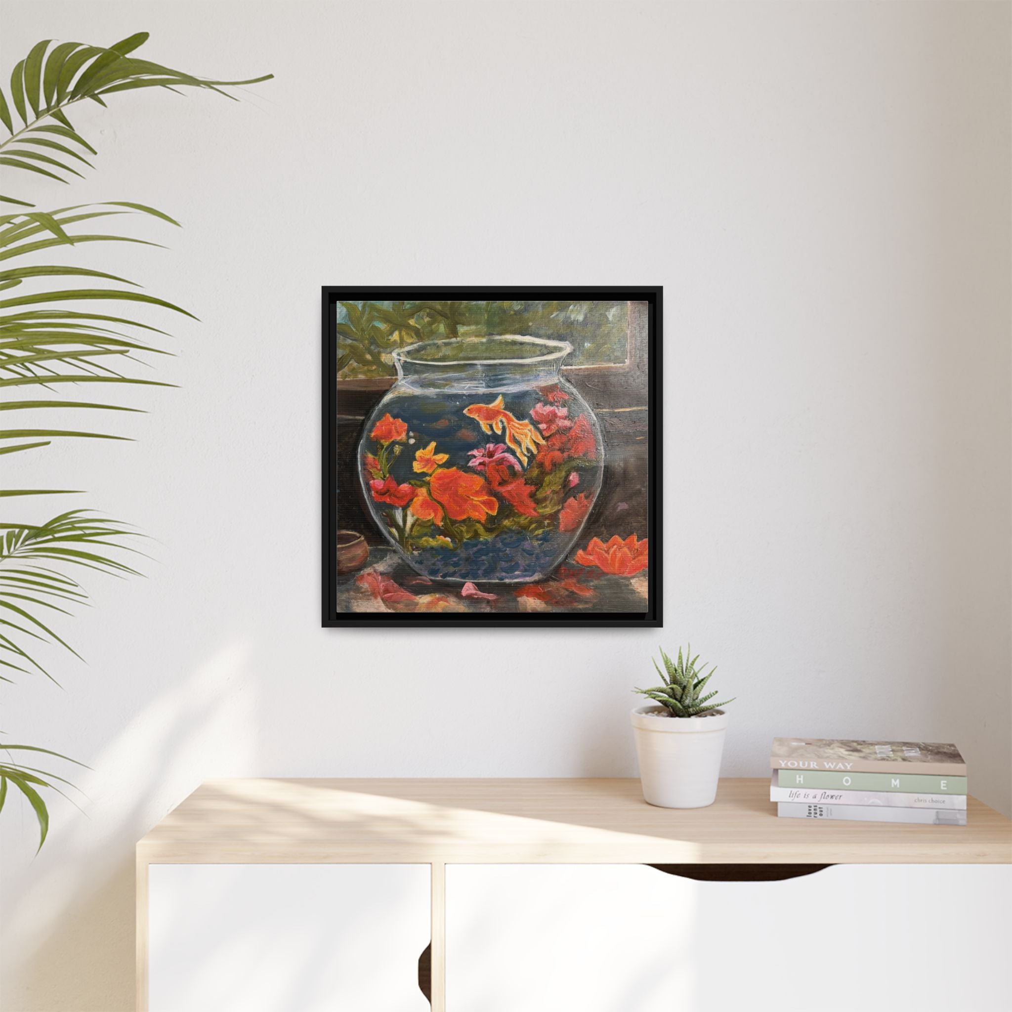 Framed Matte Canvas Print of Original– Colorful Goldfish Bowl Art