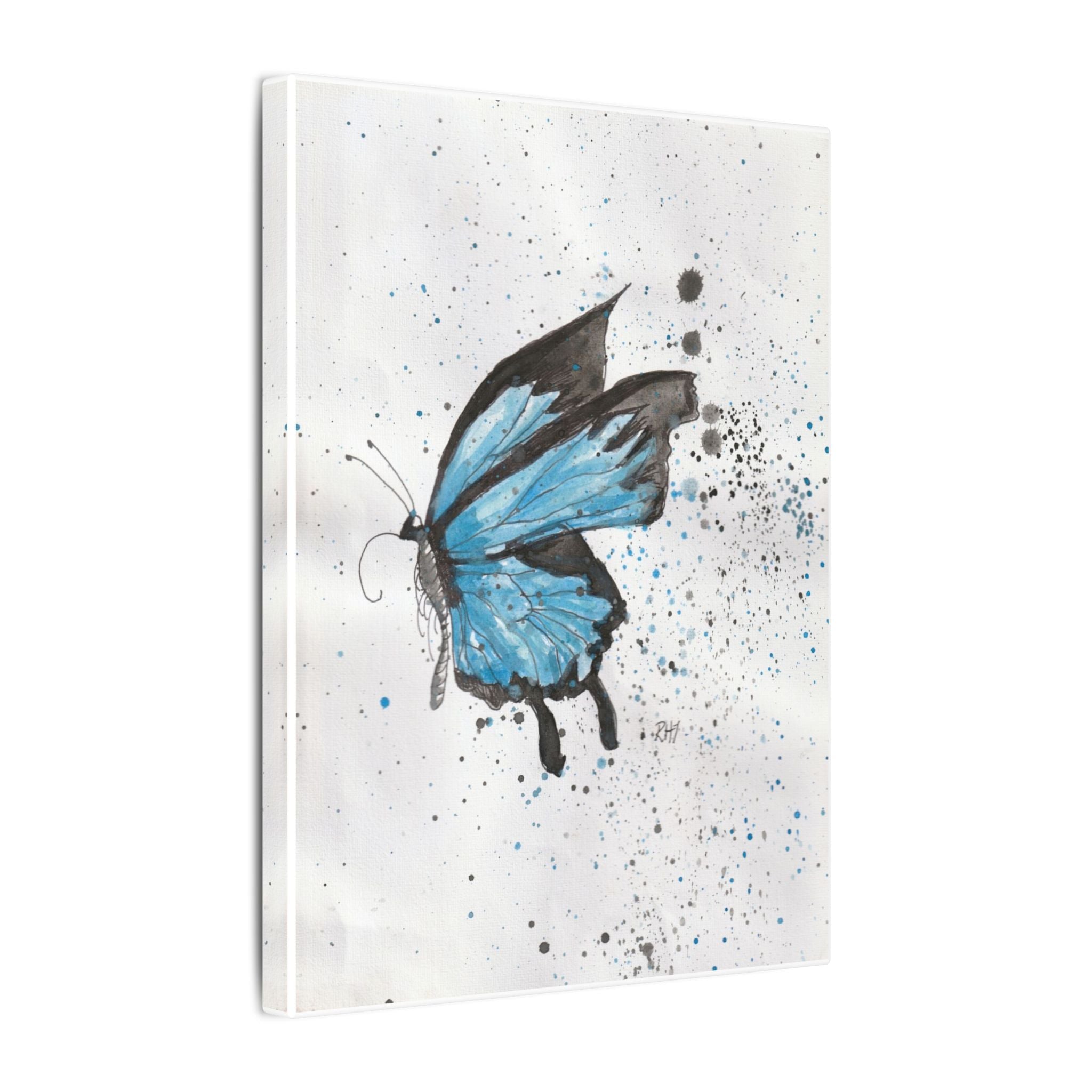 Blue Watercolor Butterfly Canvas Print — Stretched Matte Wall Art