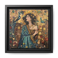 Gilded Peacock Muse Framed Canvas Art Print of Original— Bohemian Floral Decorative Print