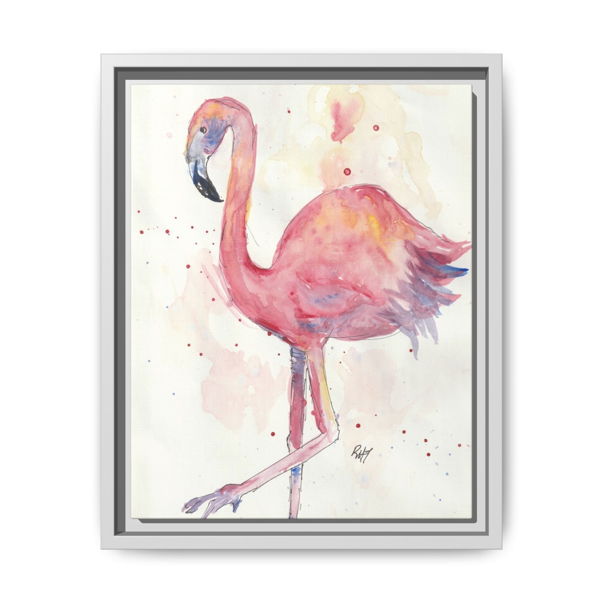 Watercolor Flamingo Dance Matte Canvas Framed Art Print of Original