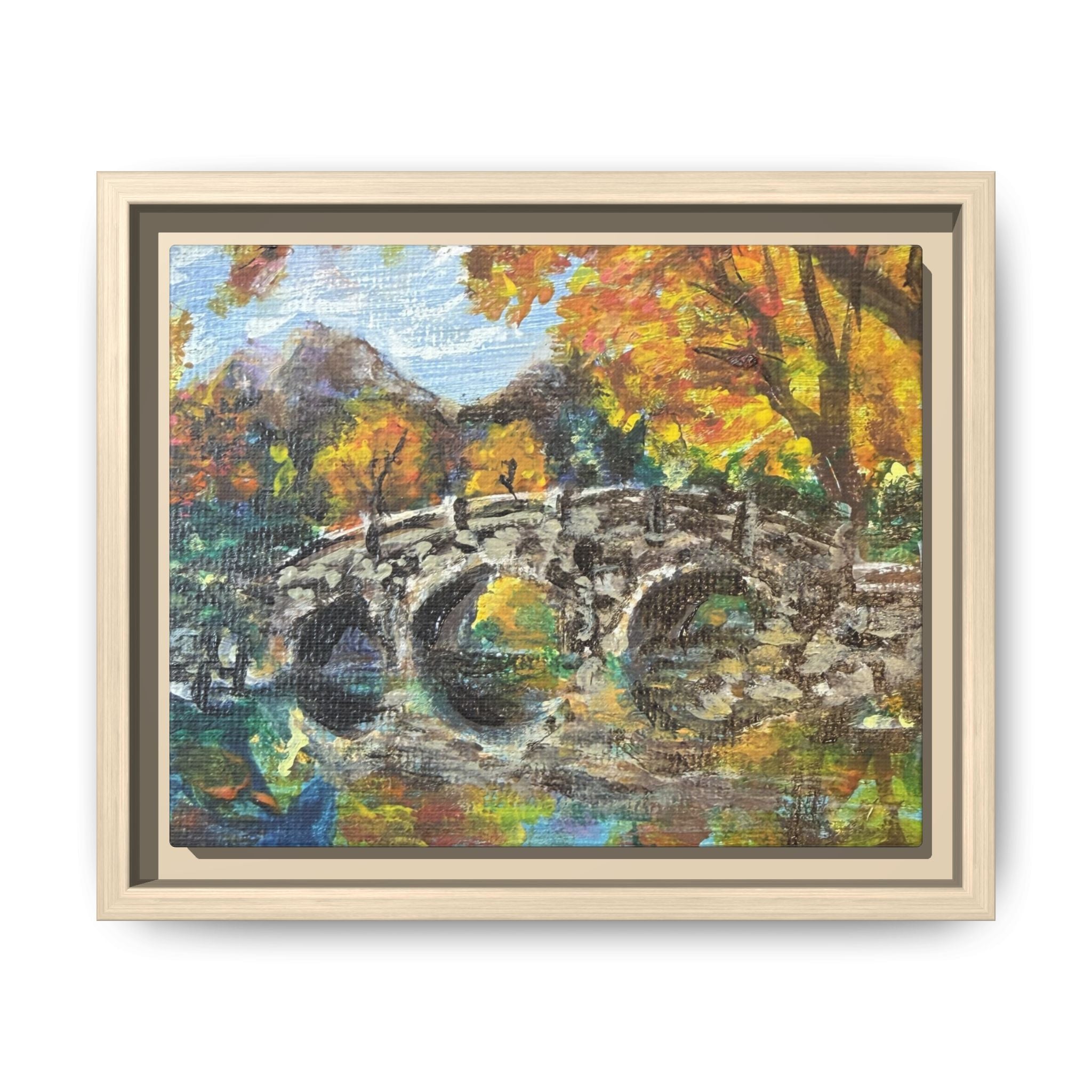 Framed Print of Original Canvas Wall Art — Autumn Bridge Landscape