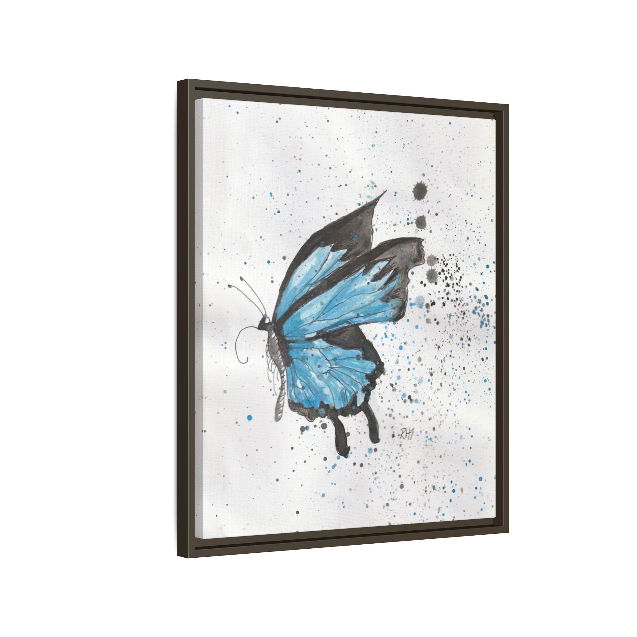 Blue Watercolor Butterfly Matte Canvas Print (Framed)