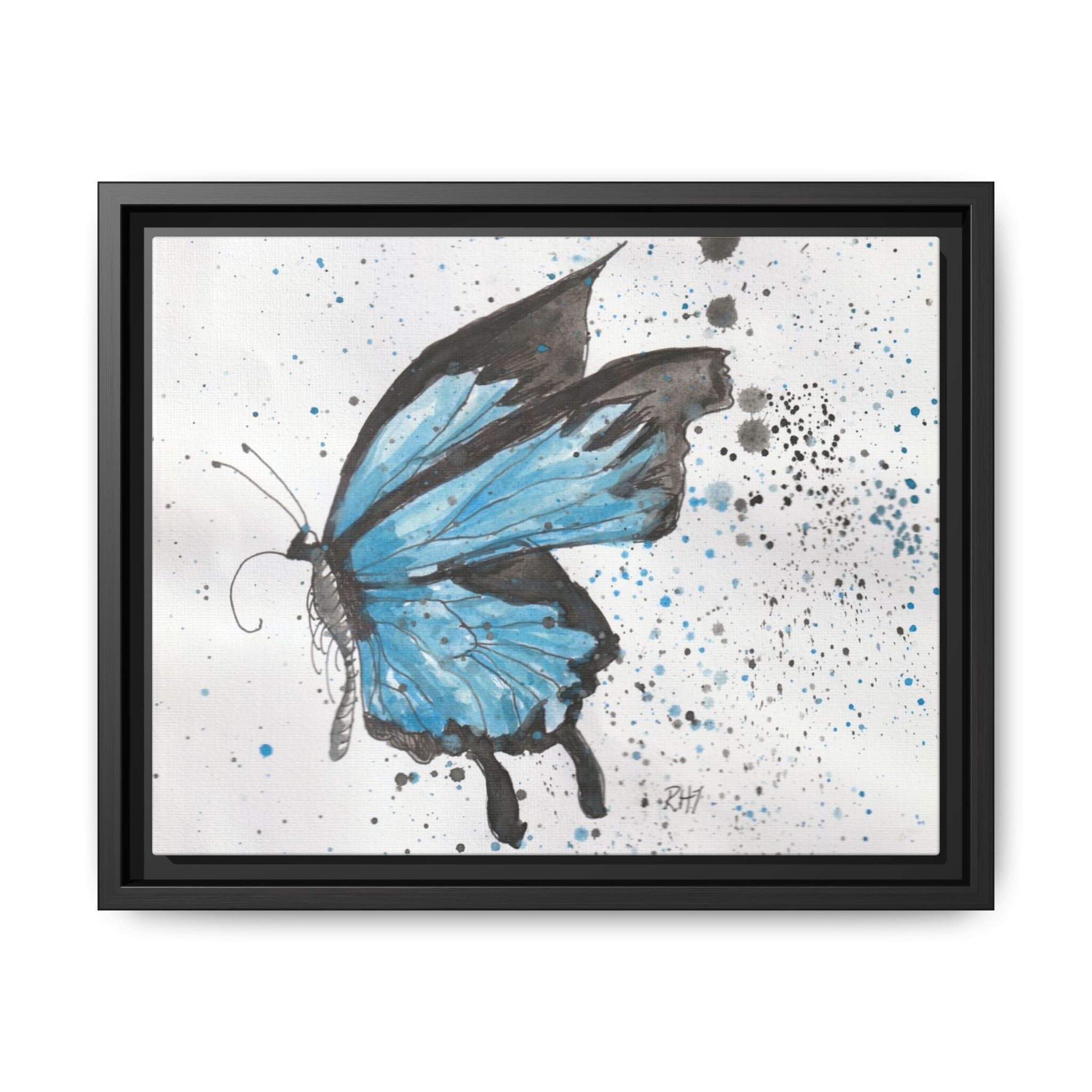 Blue Watercolor Butterfly Matte Canvas Print (Framed)