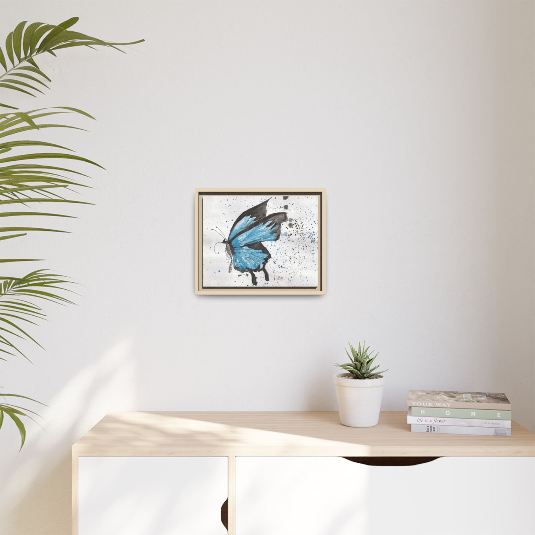 Blue Watercolor Butterfly Matte Canvas Print (Framed)