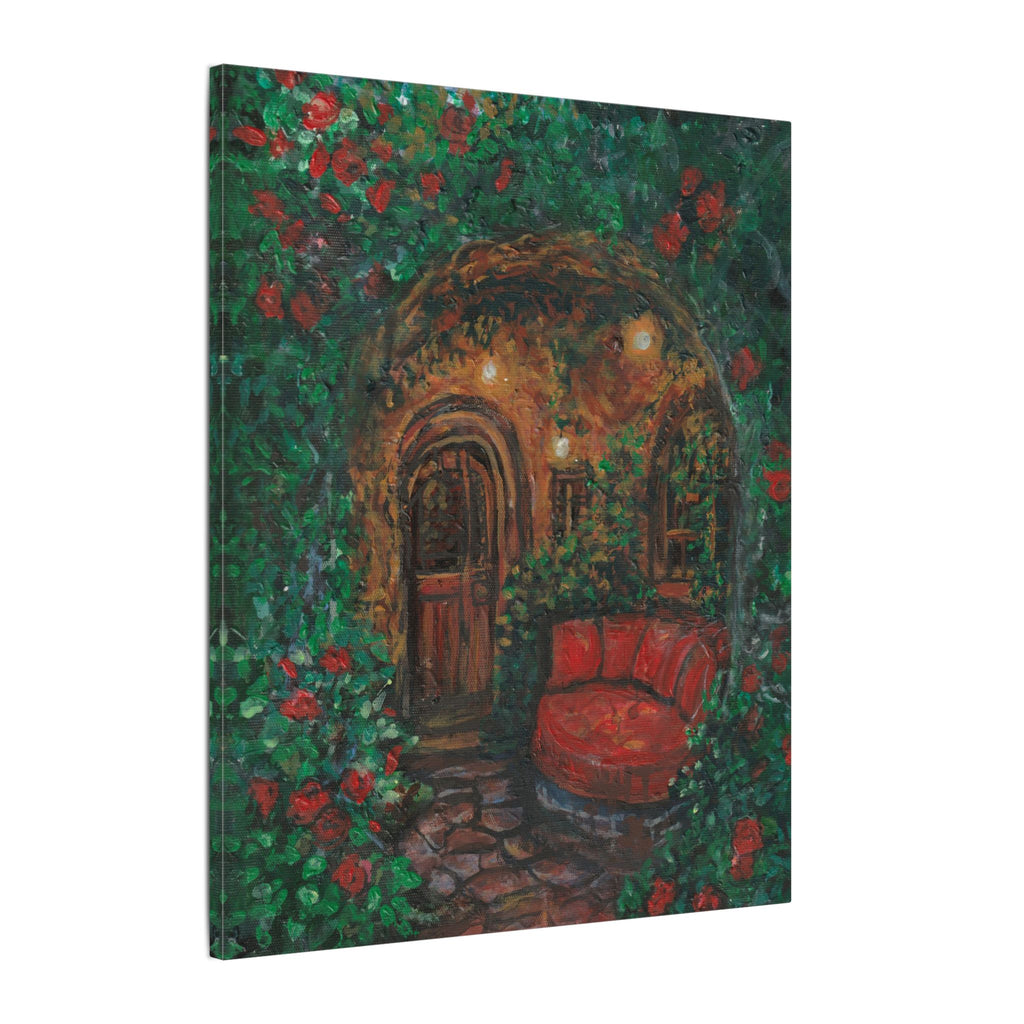 Hidden Entrance Canvas Art - Cozy Red Chair Doorway Painting Print of Original