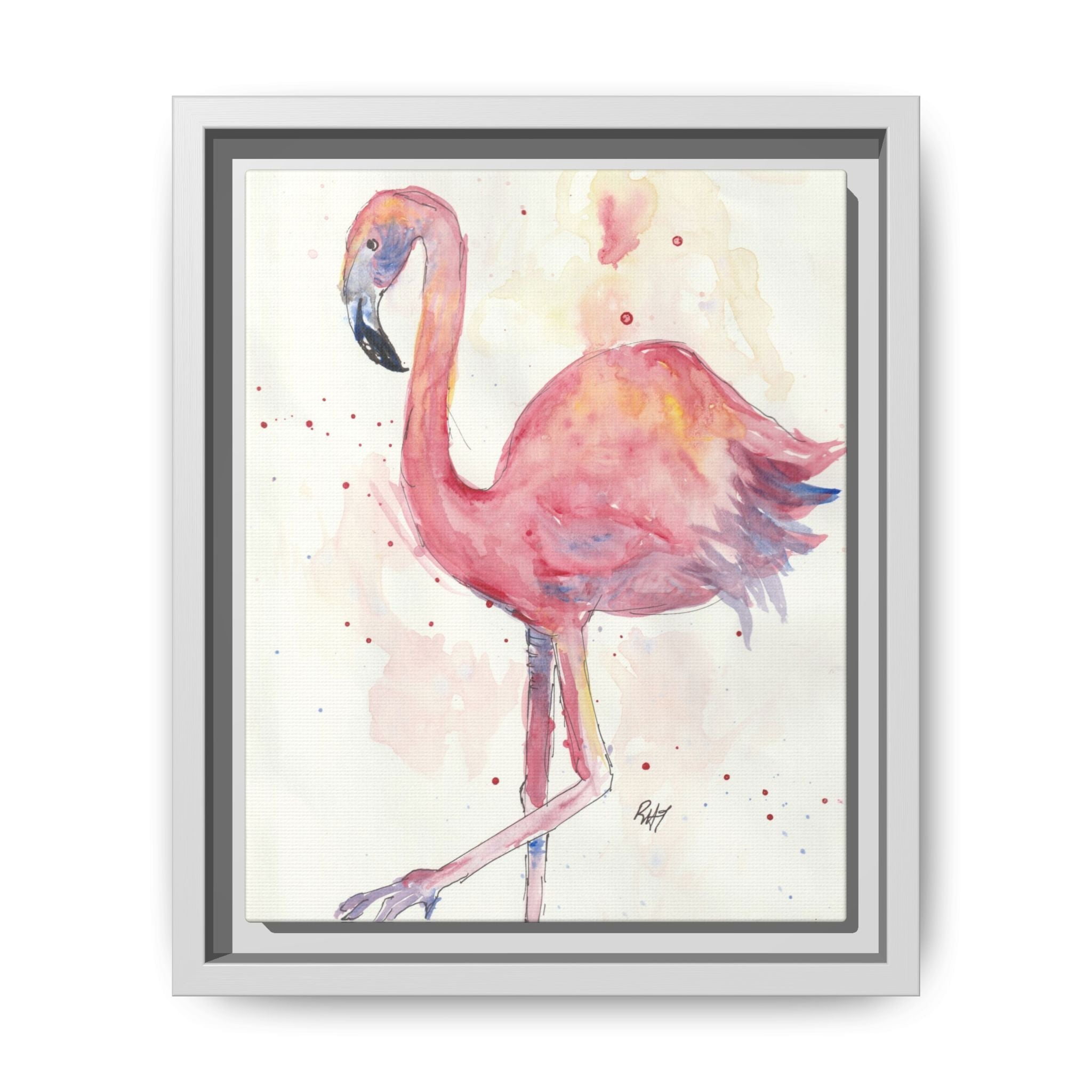 Watercolor Flamingo Dance Matte Canvas Framed Art Print of Original