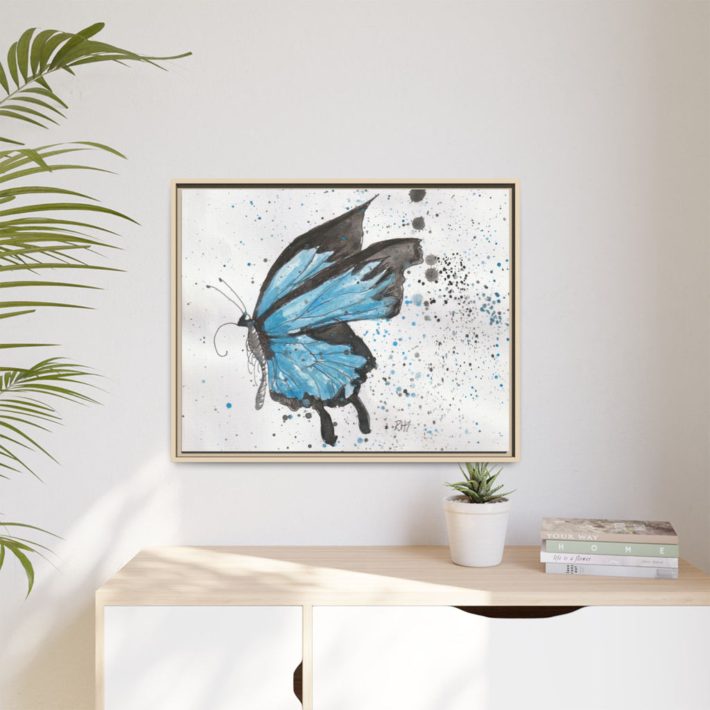 Blue Watercolor Butterfly Matte Canvas Print (Framed)