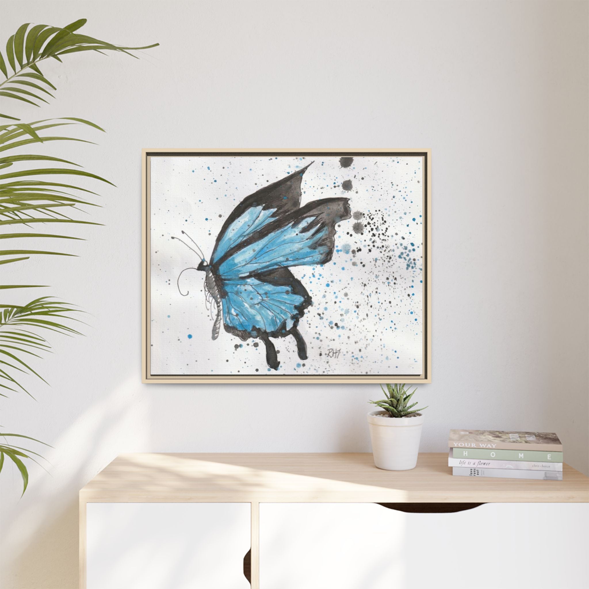 Blue Watercolor Butterfly Matte Canvas Print (Framed)