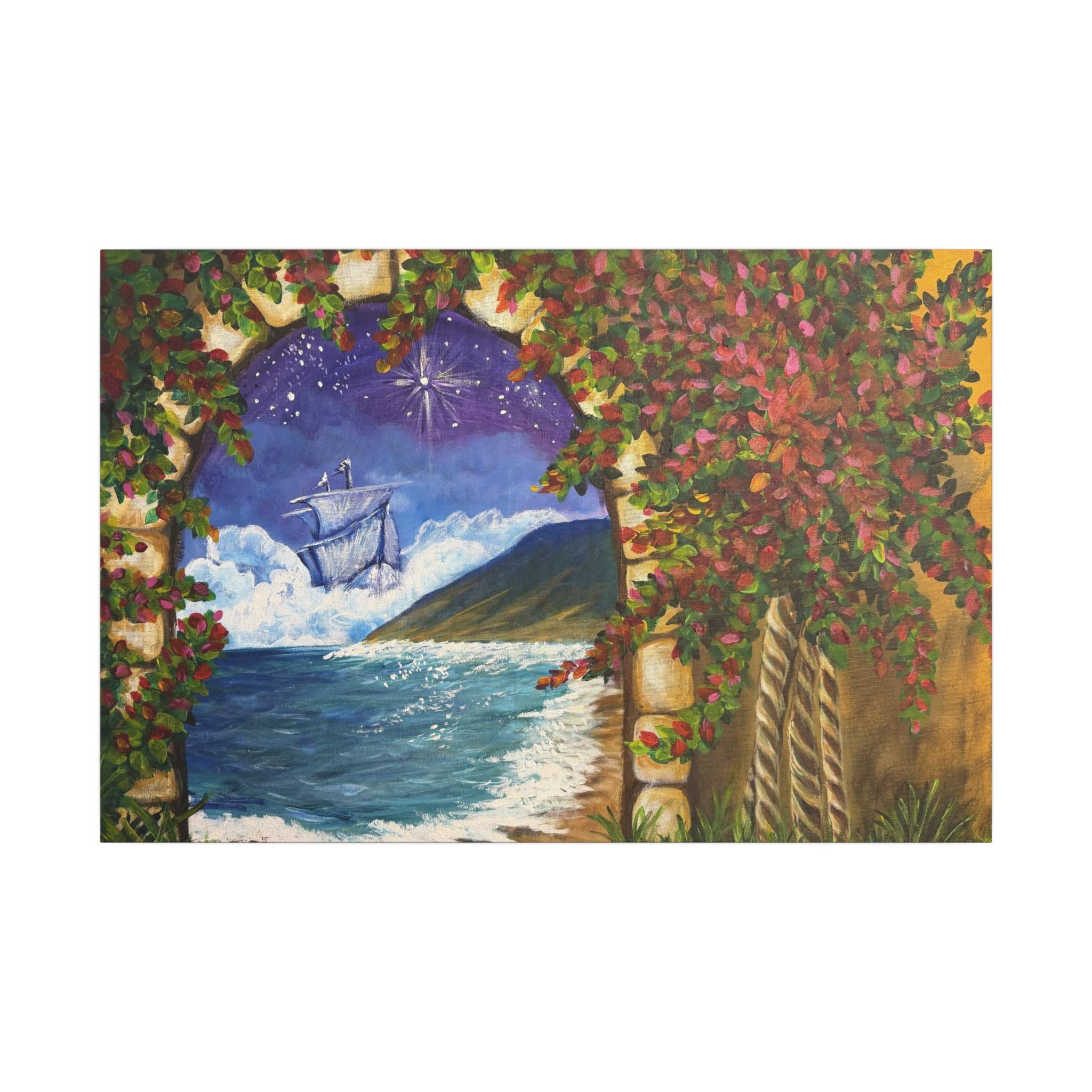 Coastal Dreamscape Canvas Wall Art — Ship in the Stars Matte Stretched Print of Original