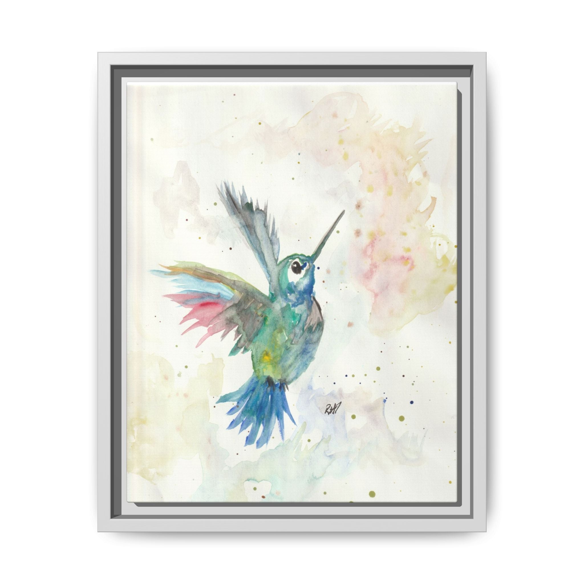 Higher Hummingbird Watercolor Framed Canvas Print of Original — Multicolor Matte Wall Art