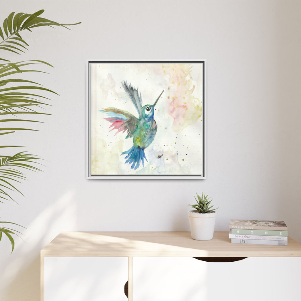 Higher Hummingbird Watercolor Framed Canvas Print of Original — Multicolor Matte Wall Art