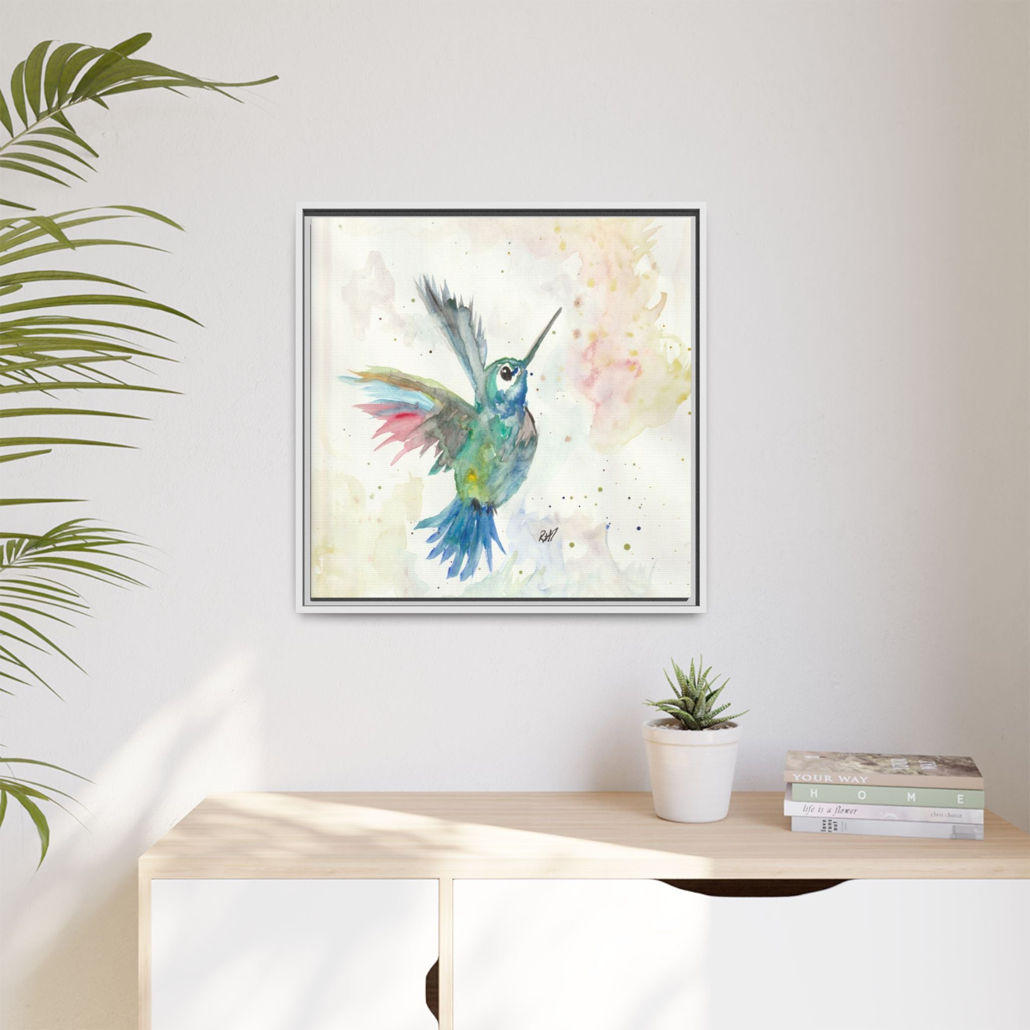 Higher Hummingbird Watercolor Framed Canvas Print of Original — Multicolor Matte Wall Art