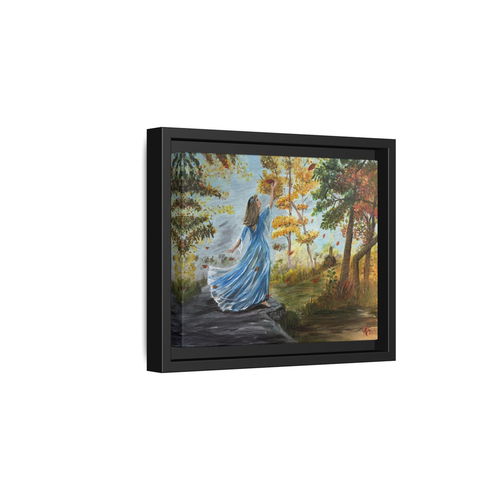 Autumn Breeze Canvas Print — Woman in Blue Dress Framed Wall Art