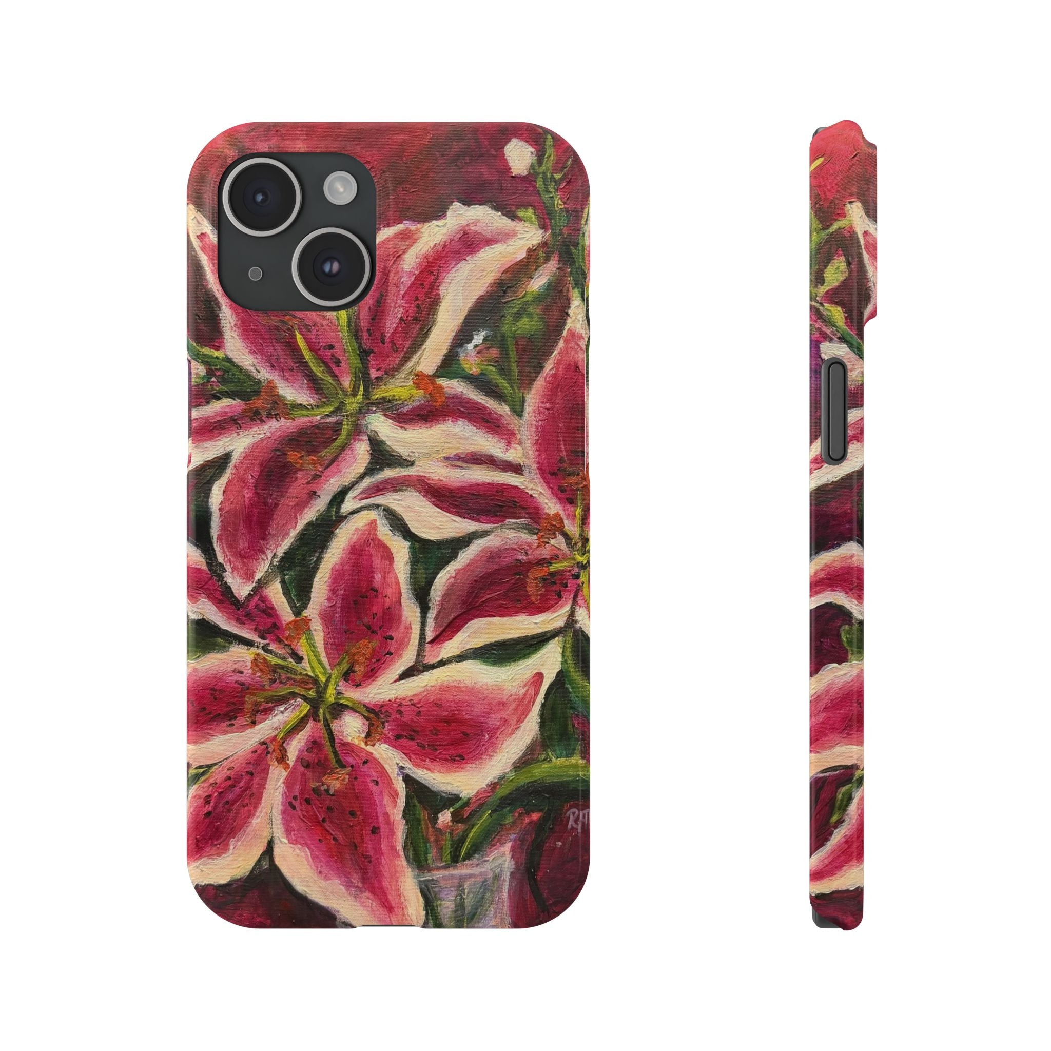 Slim Phone Case — Hand-Painted Pink Lily Floral Design