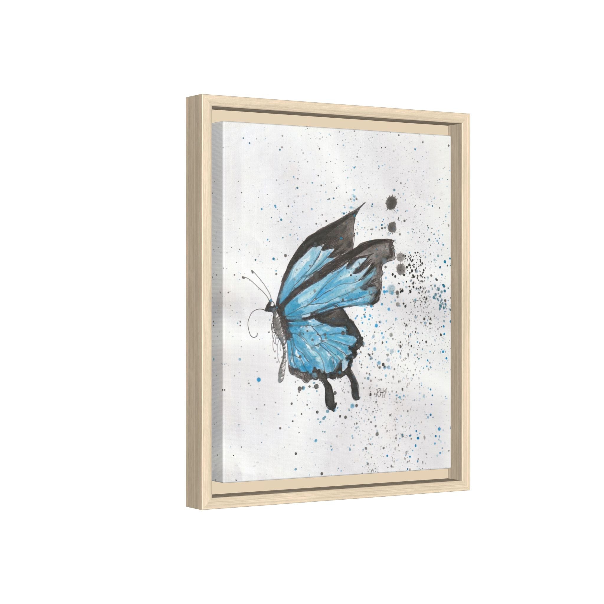 Blue Watercolor Butterfly Matte Canvas Print (Framed)