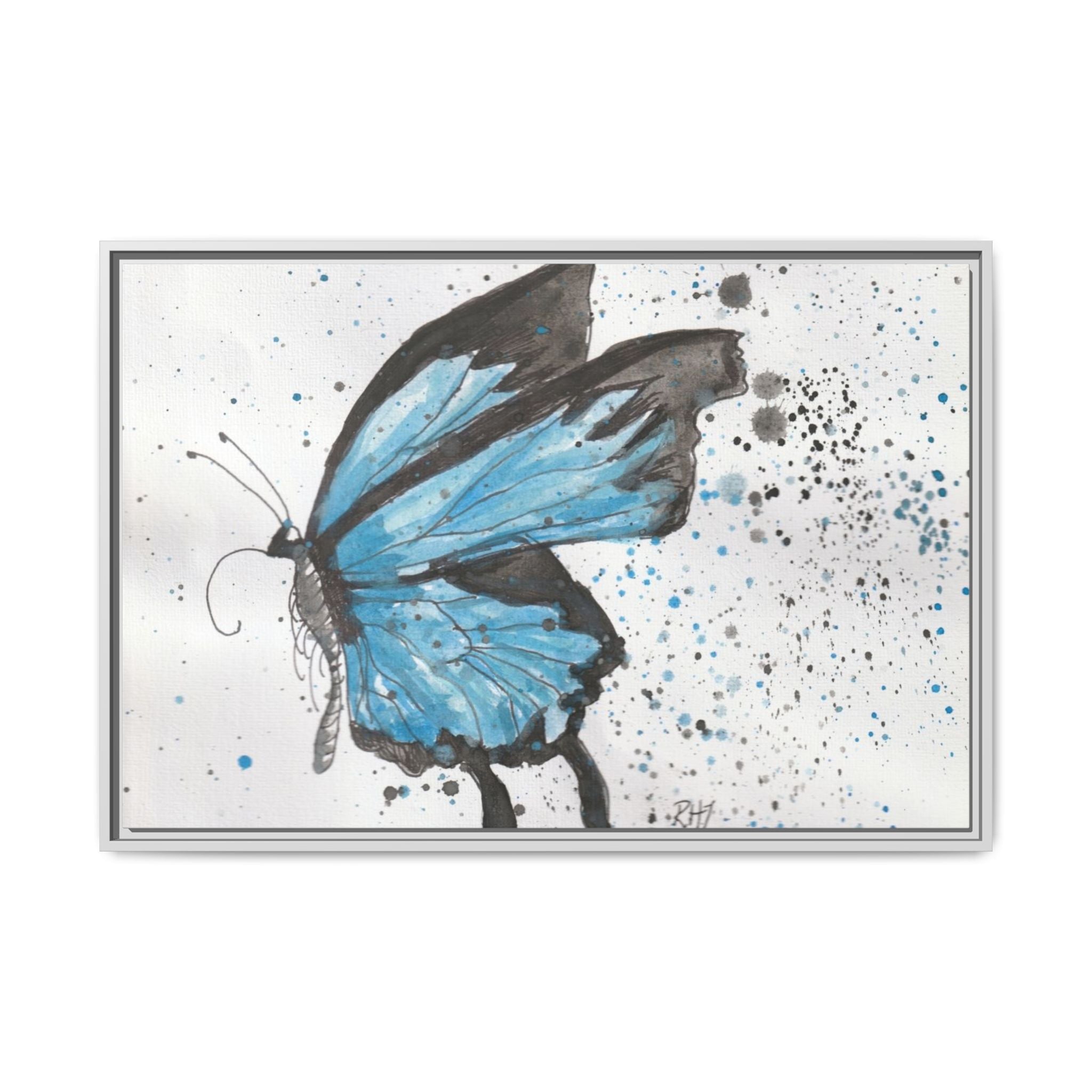 Blue Watercolor Butterfly Matte Canvas Print (Framed)