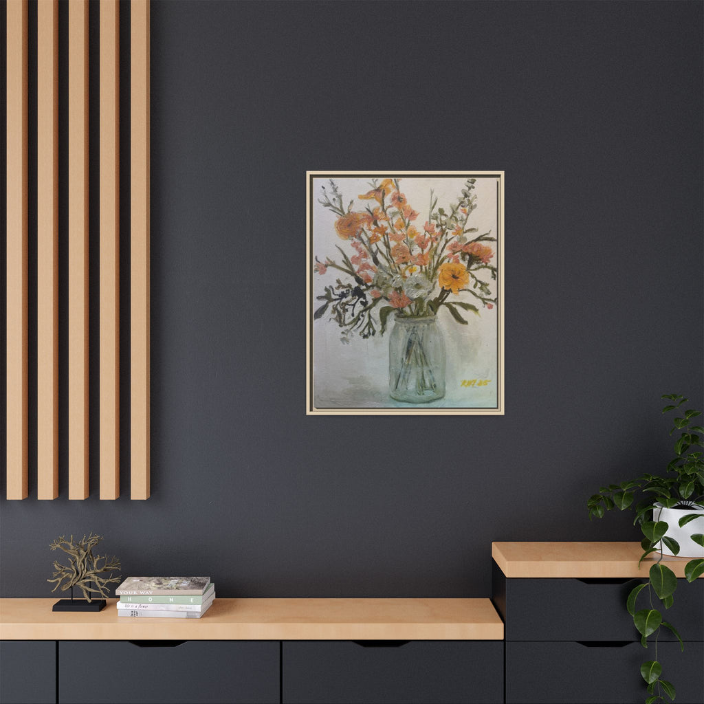 Framed Matte Canvas Art - Flower in Glass Jar Floral Painting Print of Original